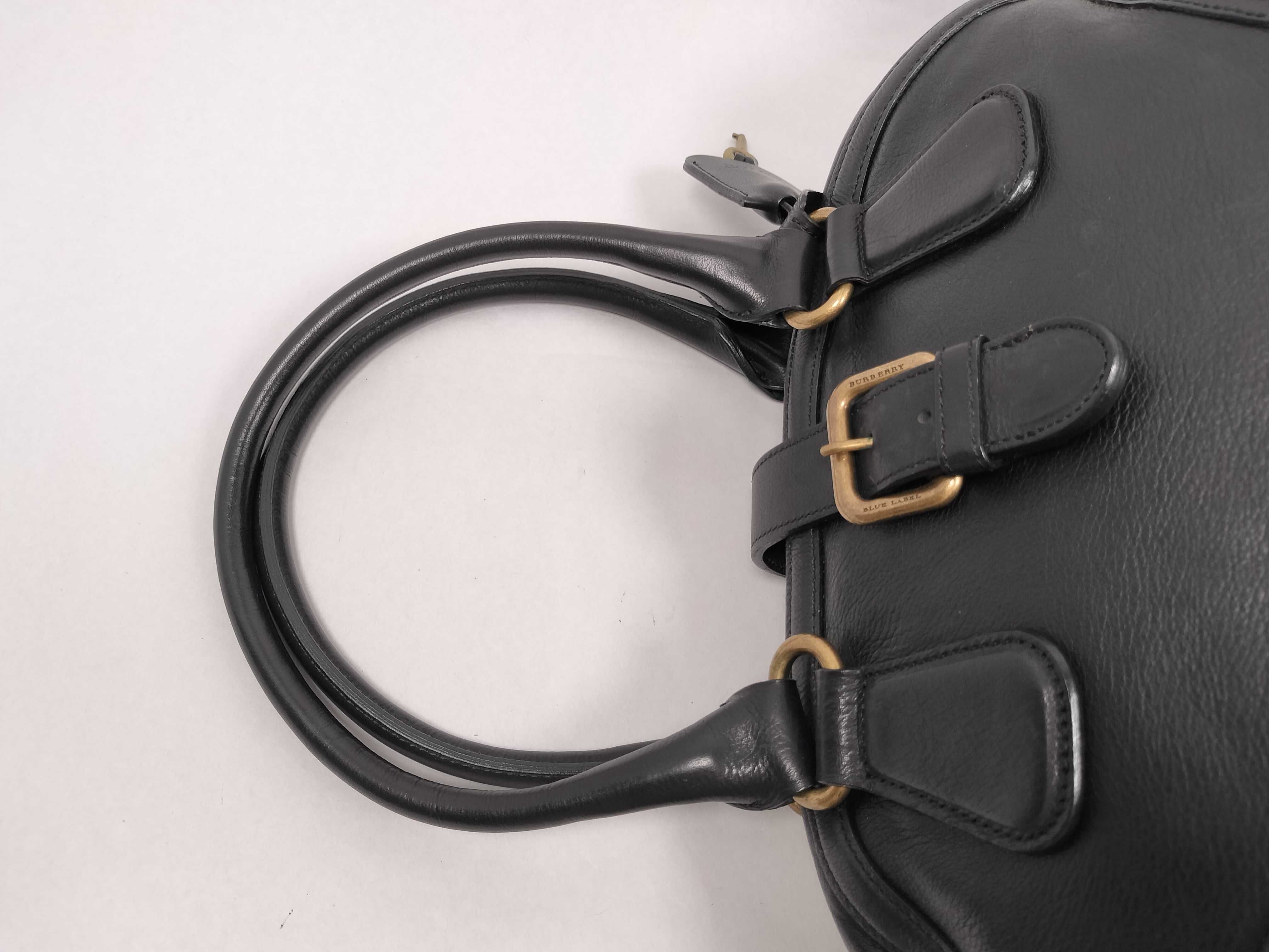 Blue Label BLUE All-Leather Mini Boston Bag, Black, with Padlock and Key. — view 3