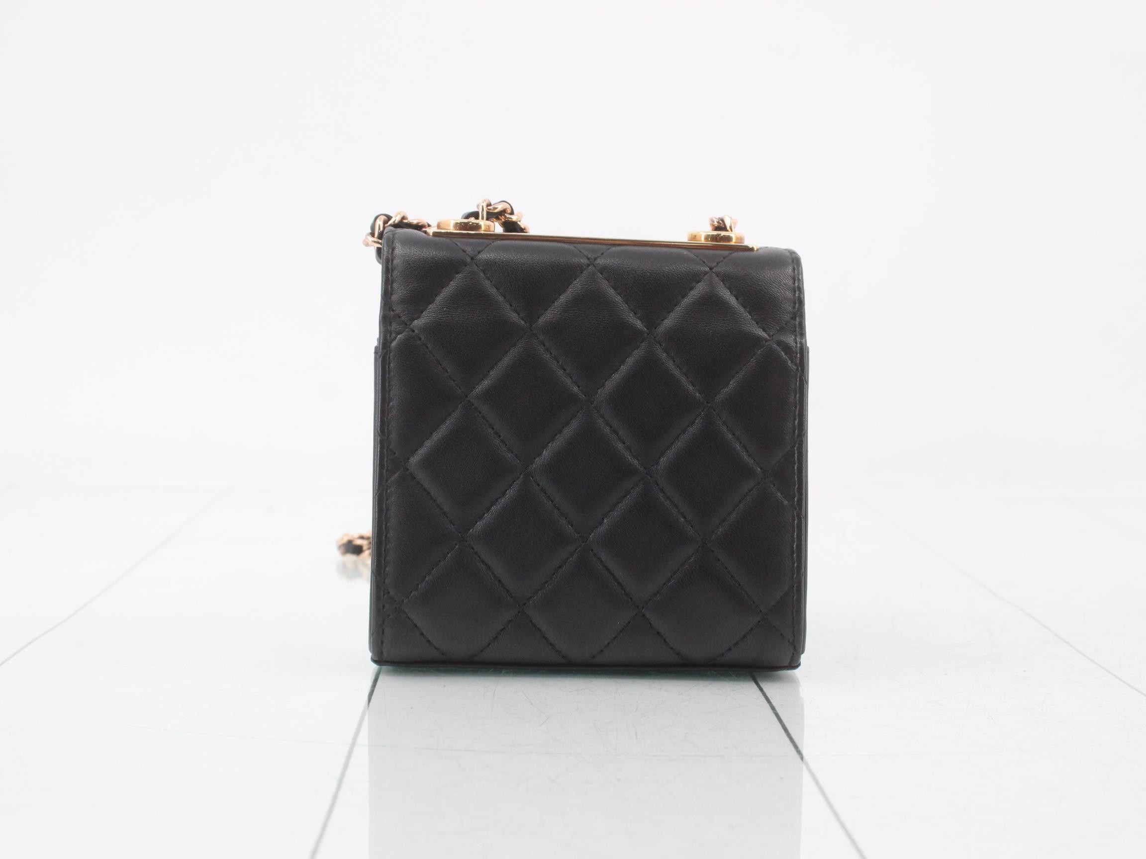 Matelassé Trendy Mini Chain Shoulder Bag, Lambskin, Black — view 2