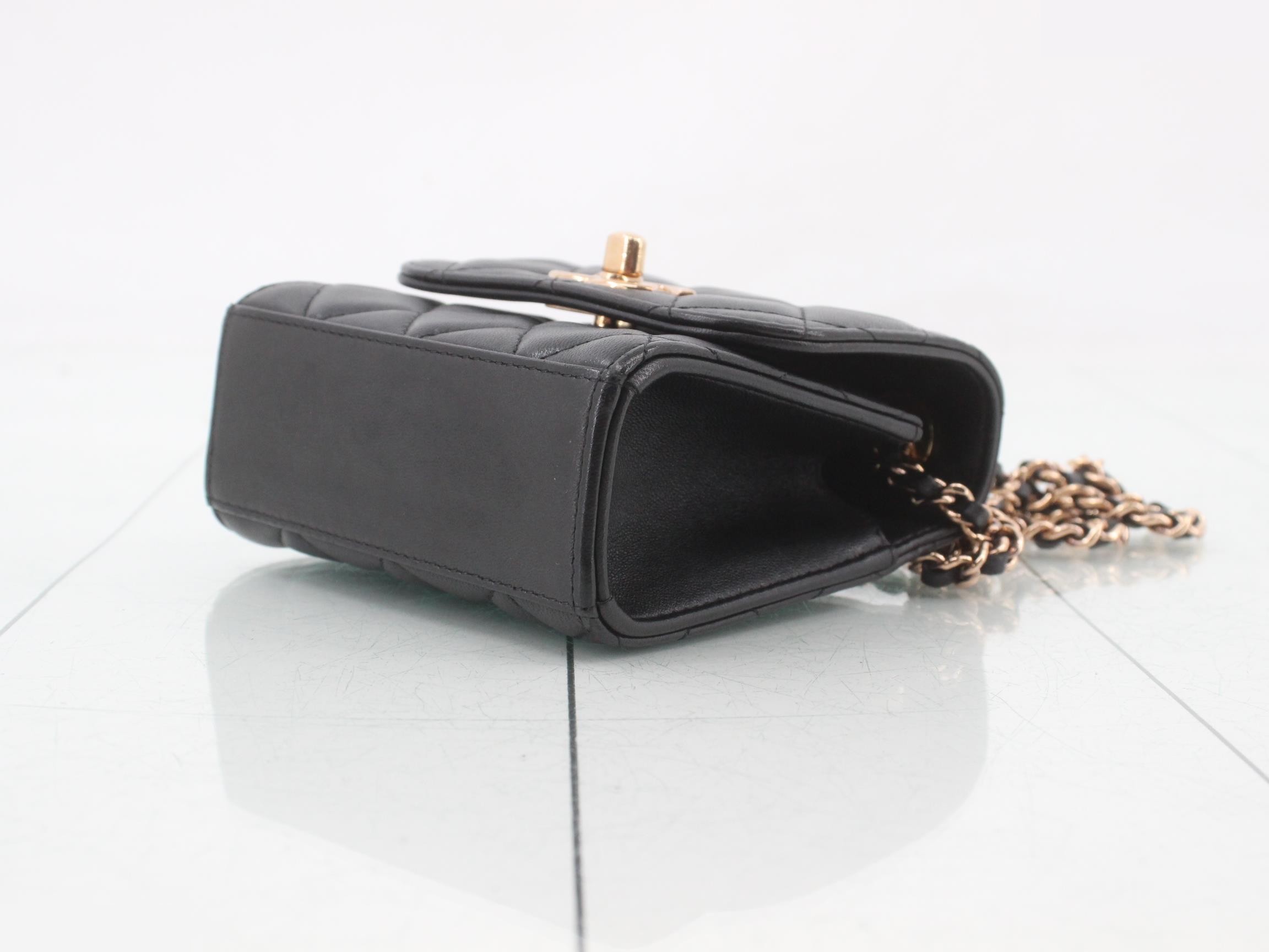 Matelassé Trendy Mini Chain Shoulder Bag, Lambskin, Black — view 6