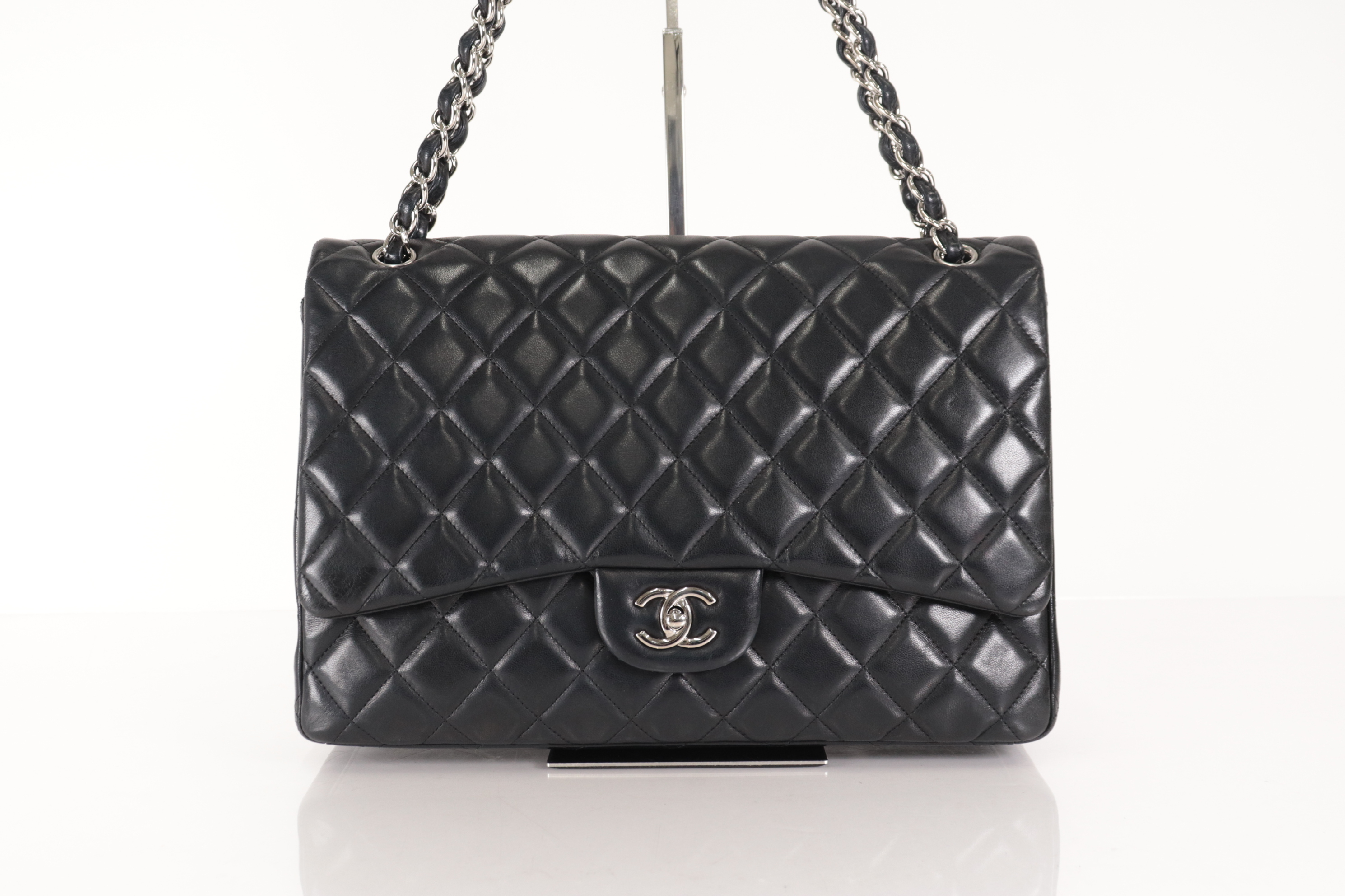 Large Mat Lambskin Chain Shoulder Bag with Silver Hardware, Serial Number 22 Series — view 2