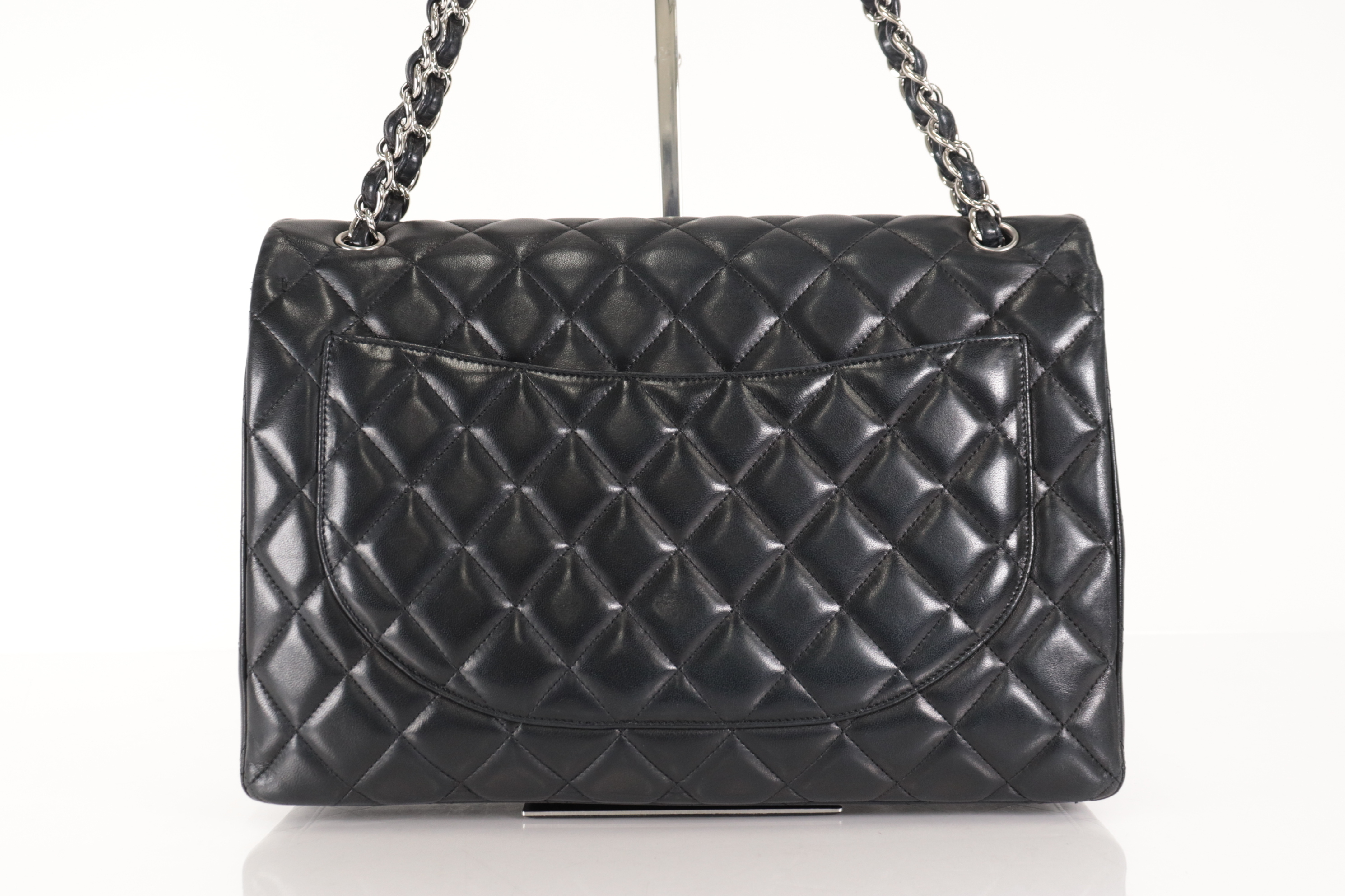 Large Mat Lambskin Chain Shoulder Bag with Silver Hardware, Serial Number 22 Series — view 3