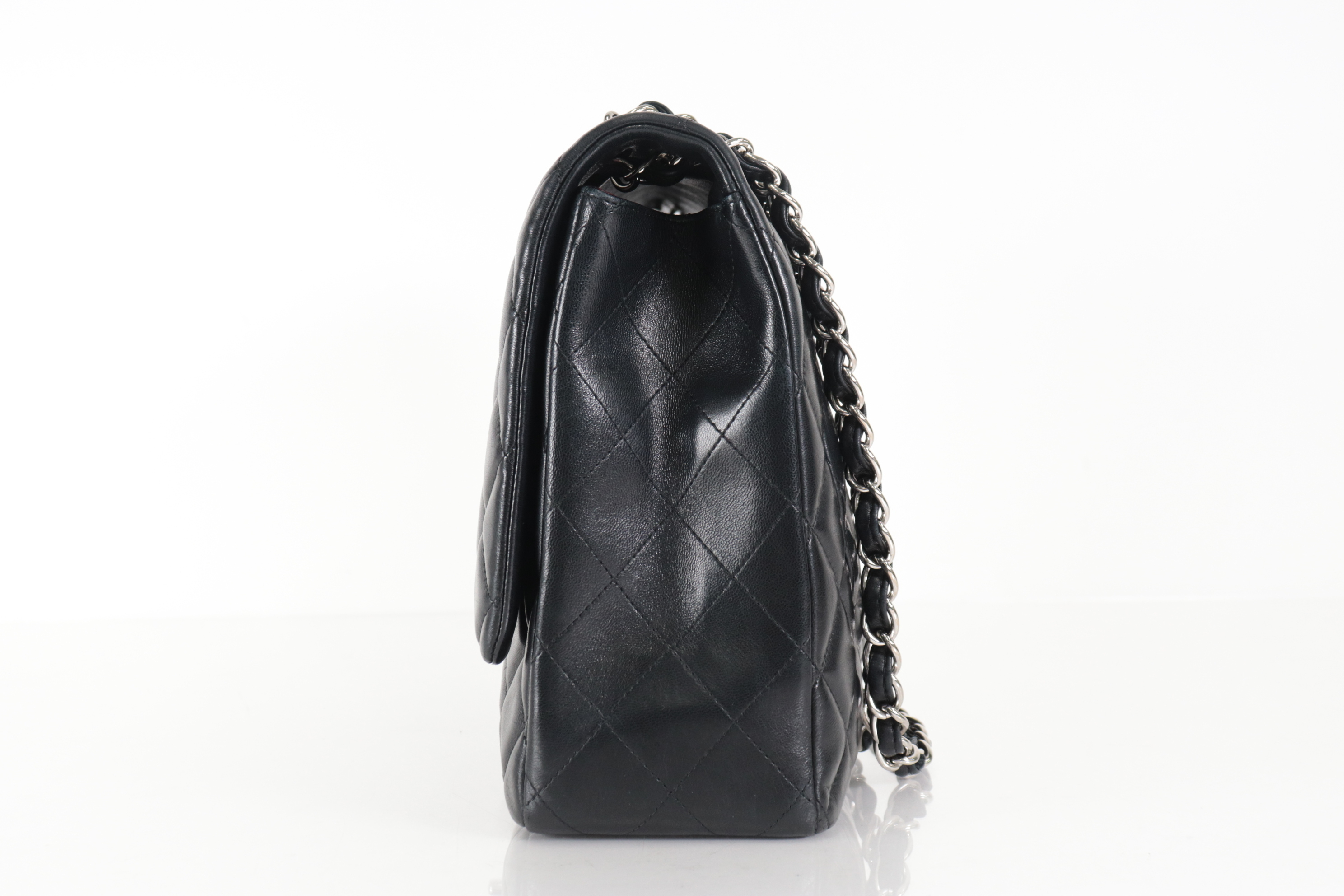 Large Mat Lambskin Chain Shoulder Bag with Silver Hardware, Serial Number 22 Series — view 5