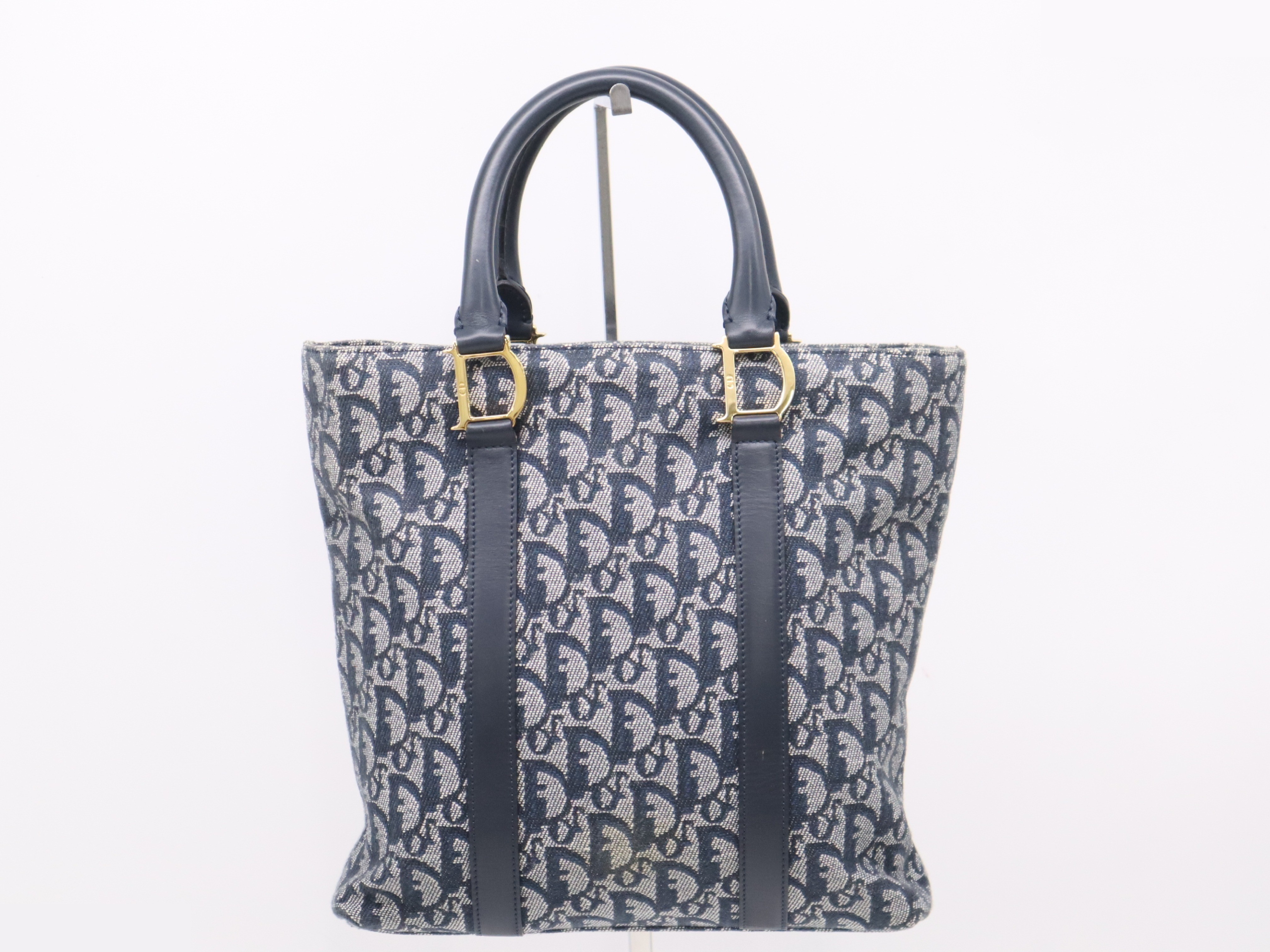 Canvas x Leather Trotter Handbag Navy GD Hardware