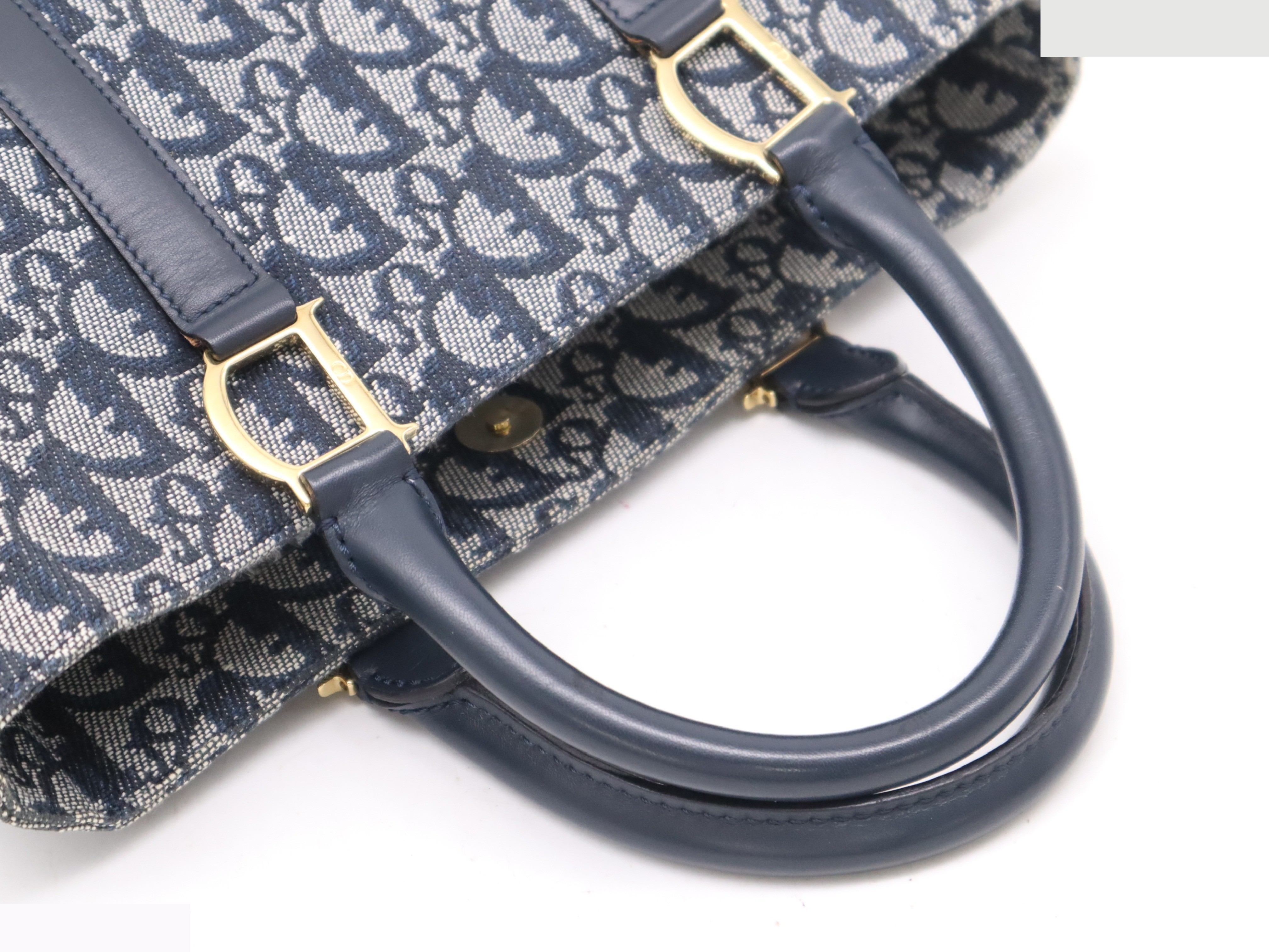 Canvas x Leather Trotter Handbag Navy GD Hardware — view 6