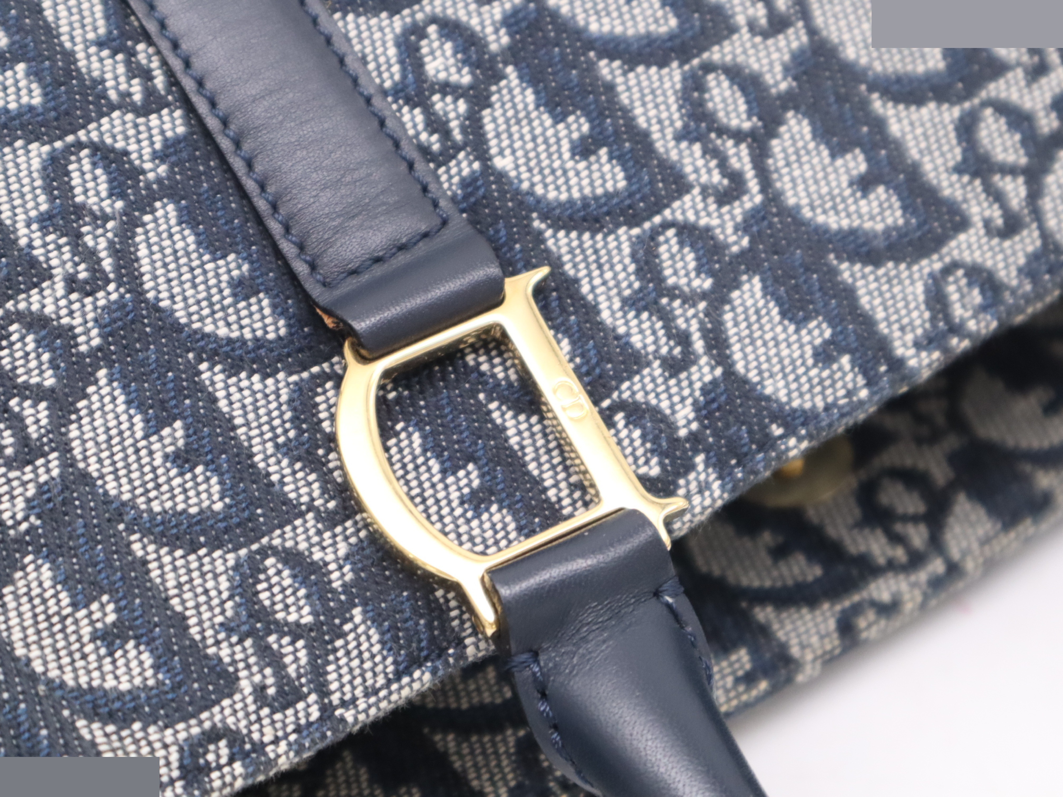 Canvas x Leather Trotter Handbag Navy GD Hardware — view 7