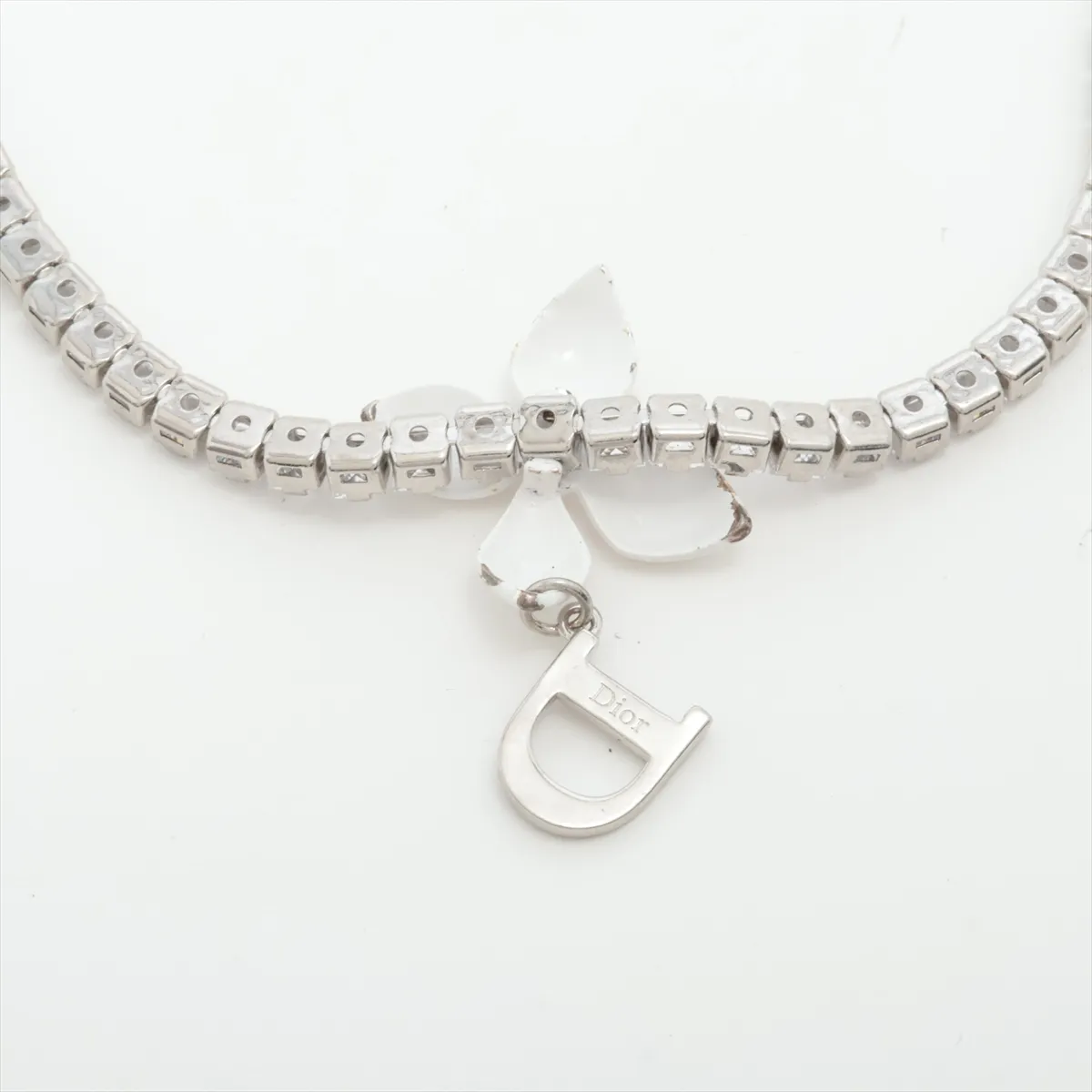 D-logo choker, metal and rhinestones, silver. Shows signs of wear including — view 3