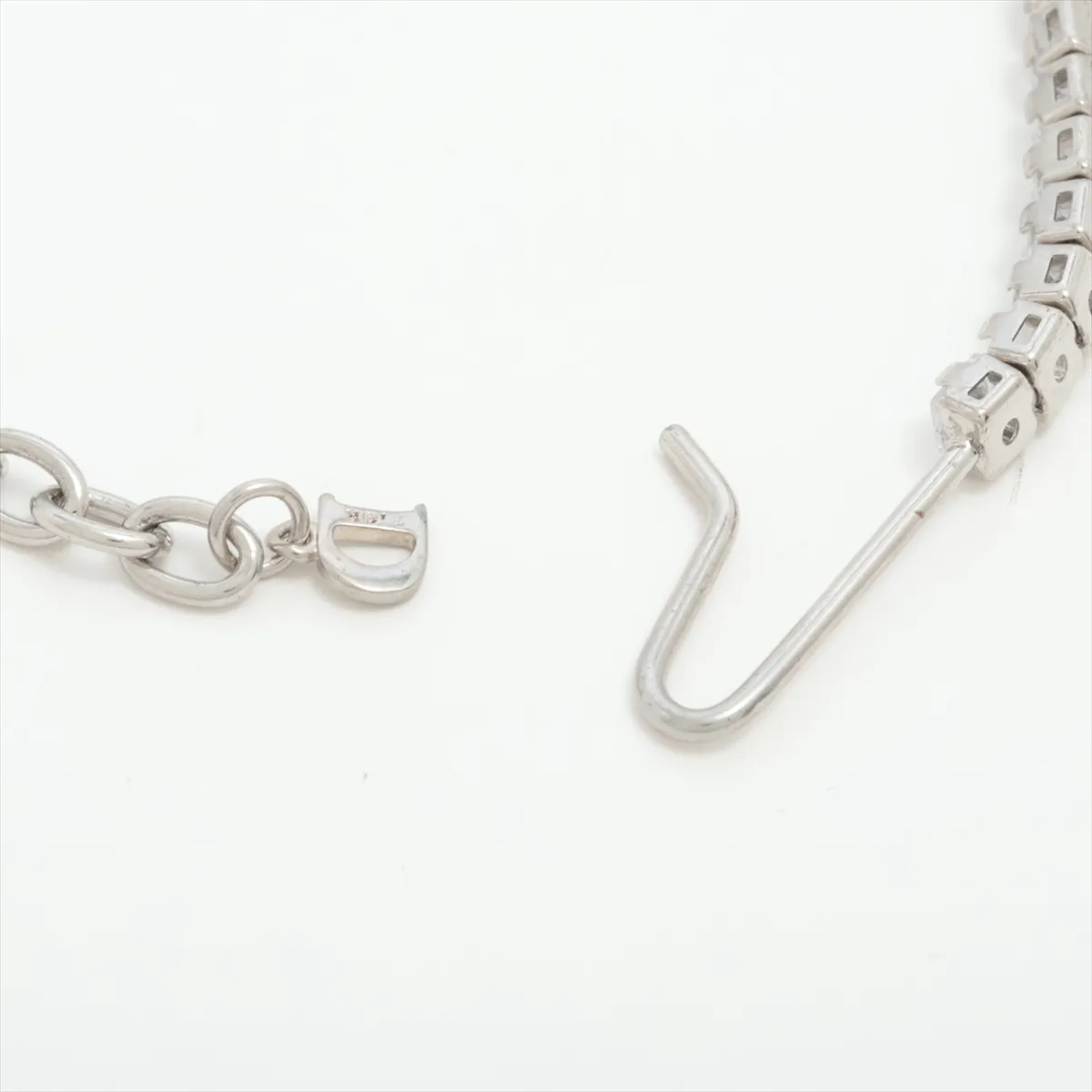 D-logo choker, metal and rhinestones, silver. Shows signs of wear including — view 4