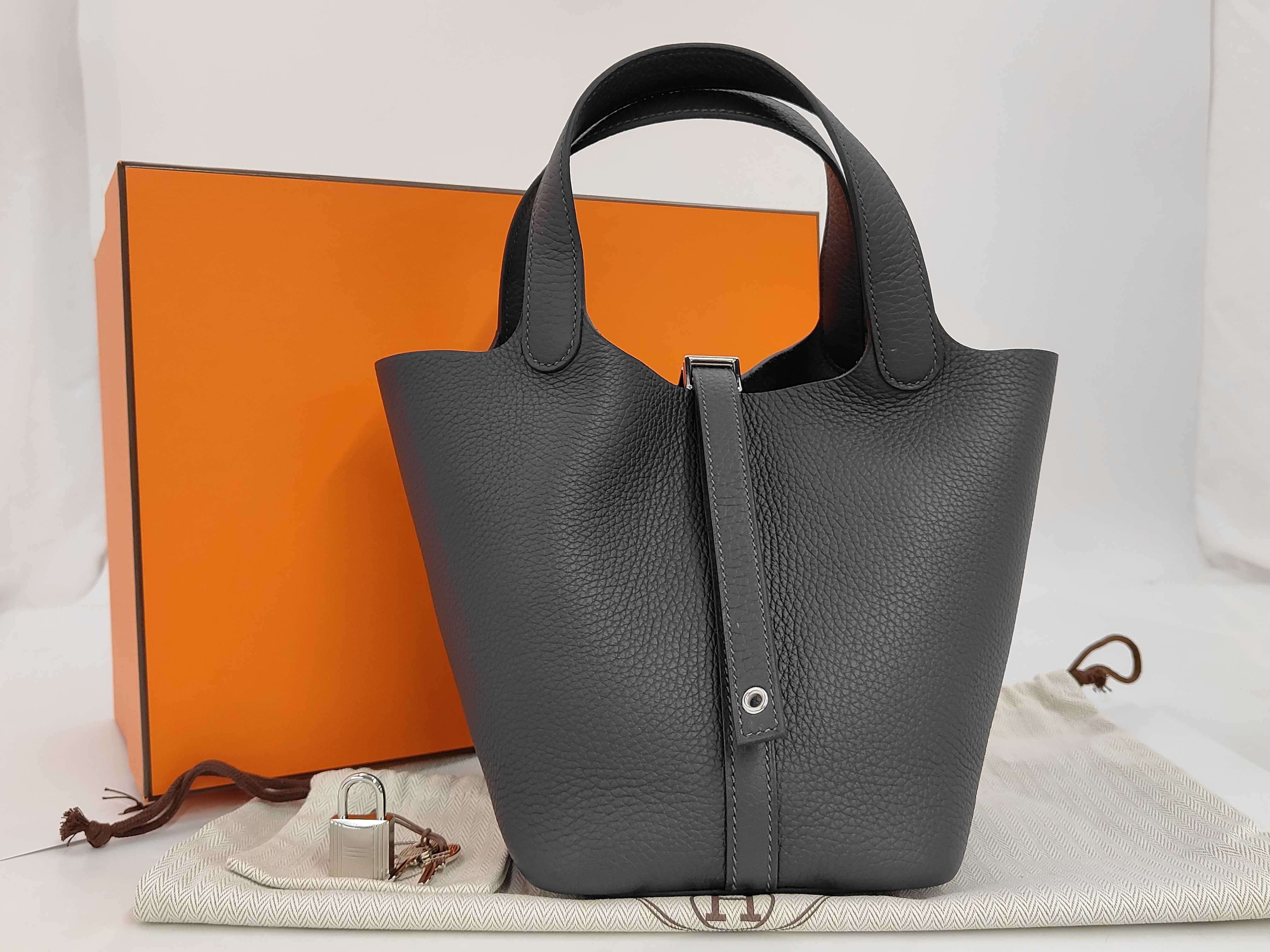 Picotin Lock PM Caban Taurillon Leather Handbag with Silver Hardware (K Stamp)