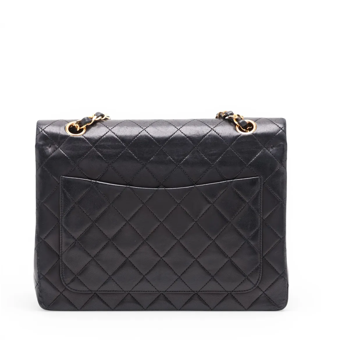 Matelassé Lambskin Double Flap Double Chain Bag, Black with Gold Hardware — view 2