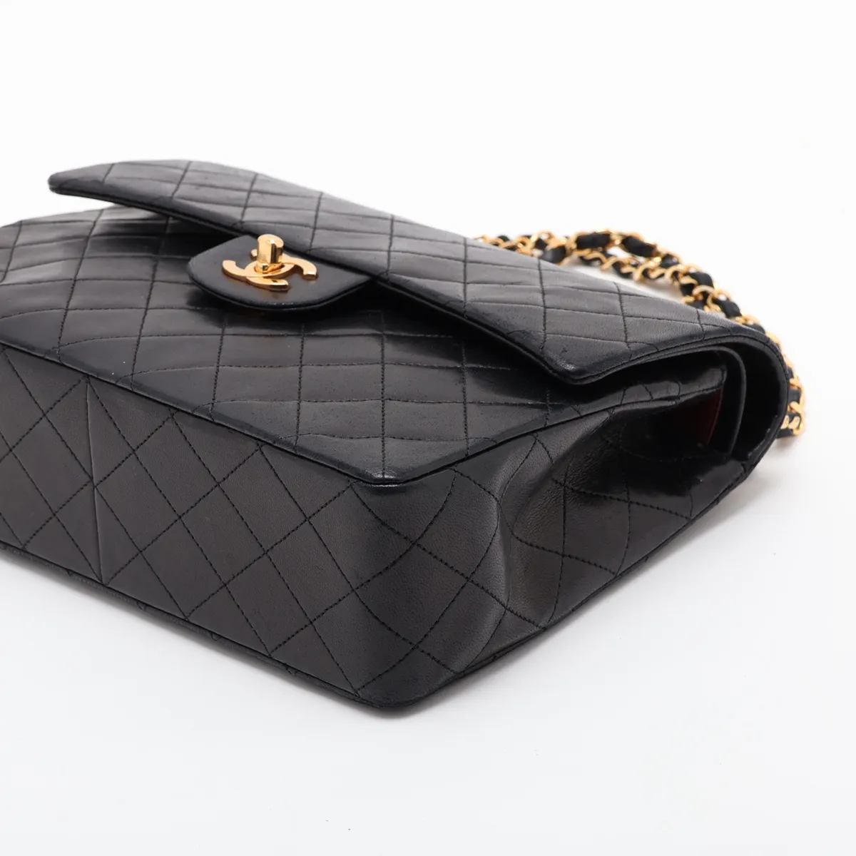Matelassé Lambskin Double Flap Double Chain Bag, Black with Gold Hardware — view 3
