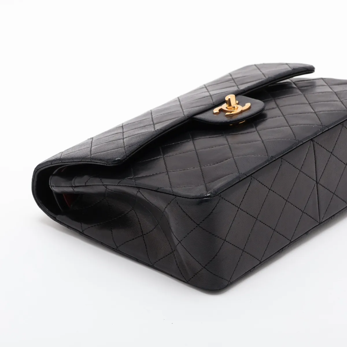 Matelassé Lambskin Double Flap Double Chain Bag, Black with Gold Hardware — view 4