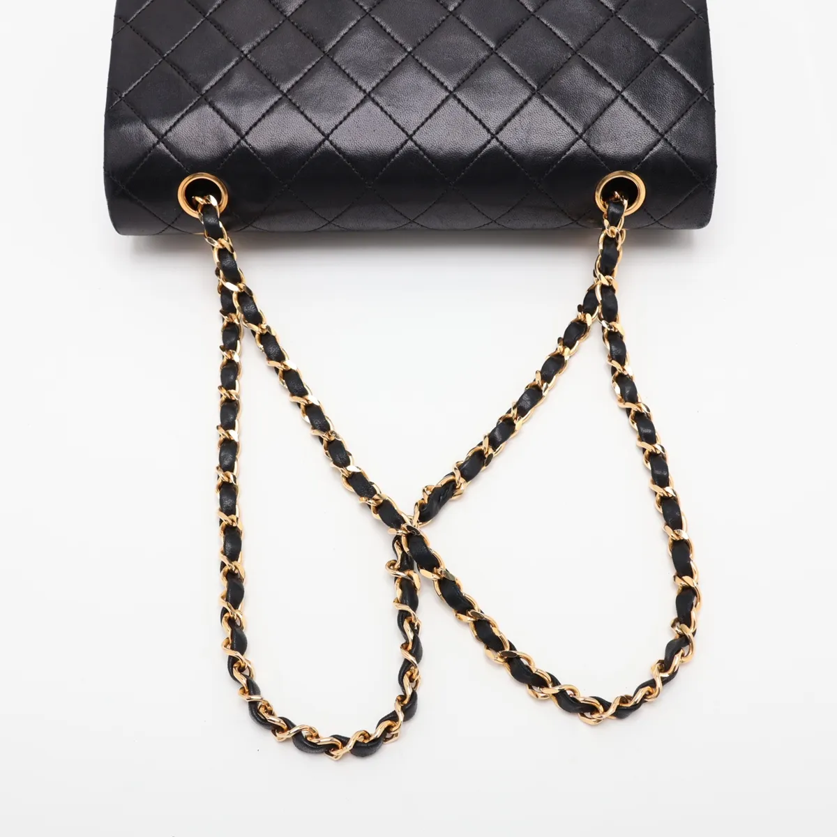 Matelassé Lambskin Double Flap Double Chain Bag, Black with Gold Hardware — view 5