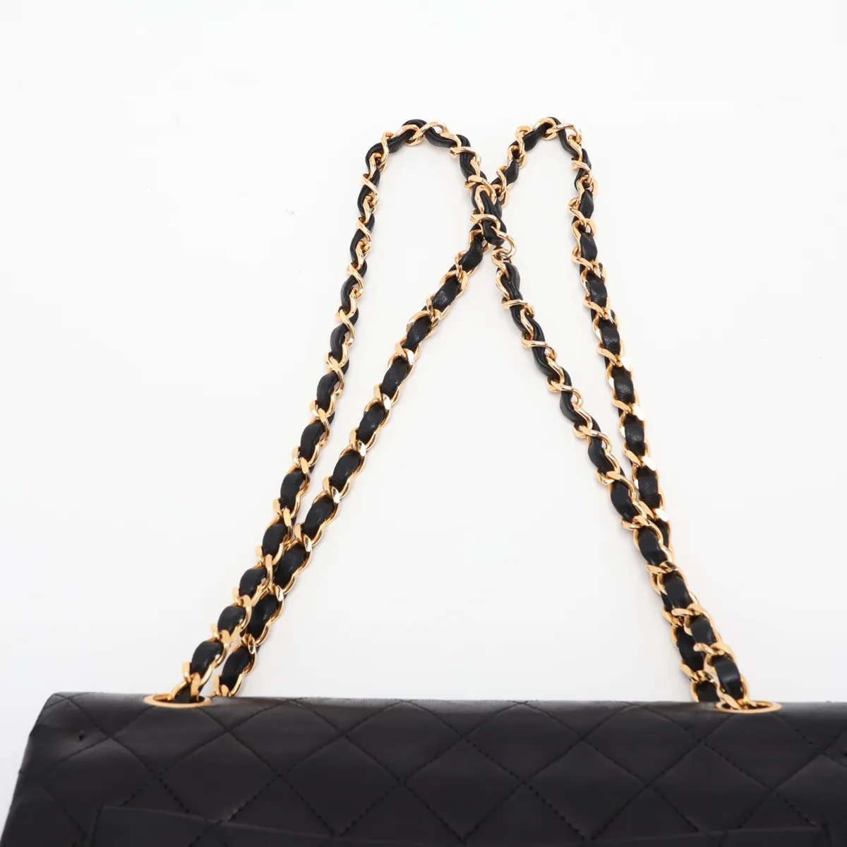 Matelassé Lambskin Double Flap Double Chain Bag, Black with Gold Hardware — view 6
