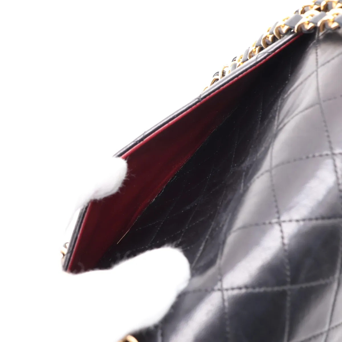 Matelassé Lambskin Double Flap Double Chain Bag, Black with Gold Hardware — view 9