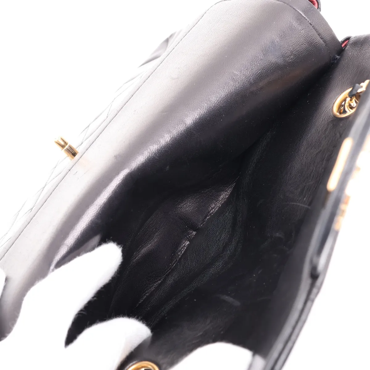 Matelassé Lambskin Double Flap Double Chain Bag, Black with Gold Hardware — view 10