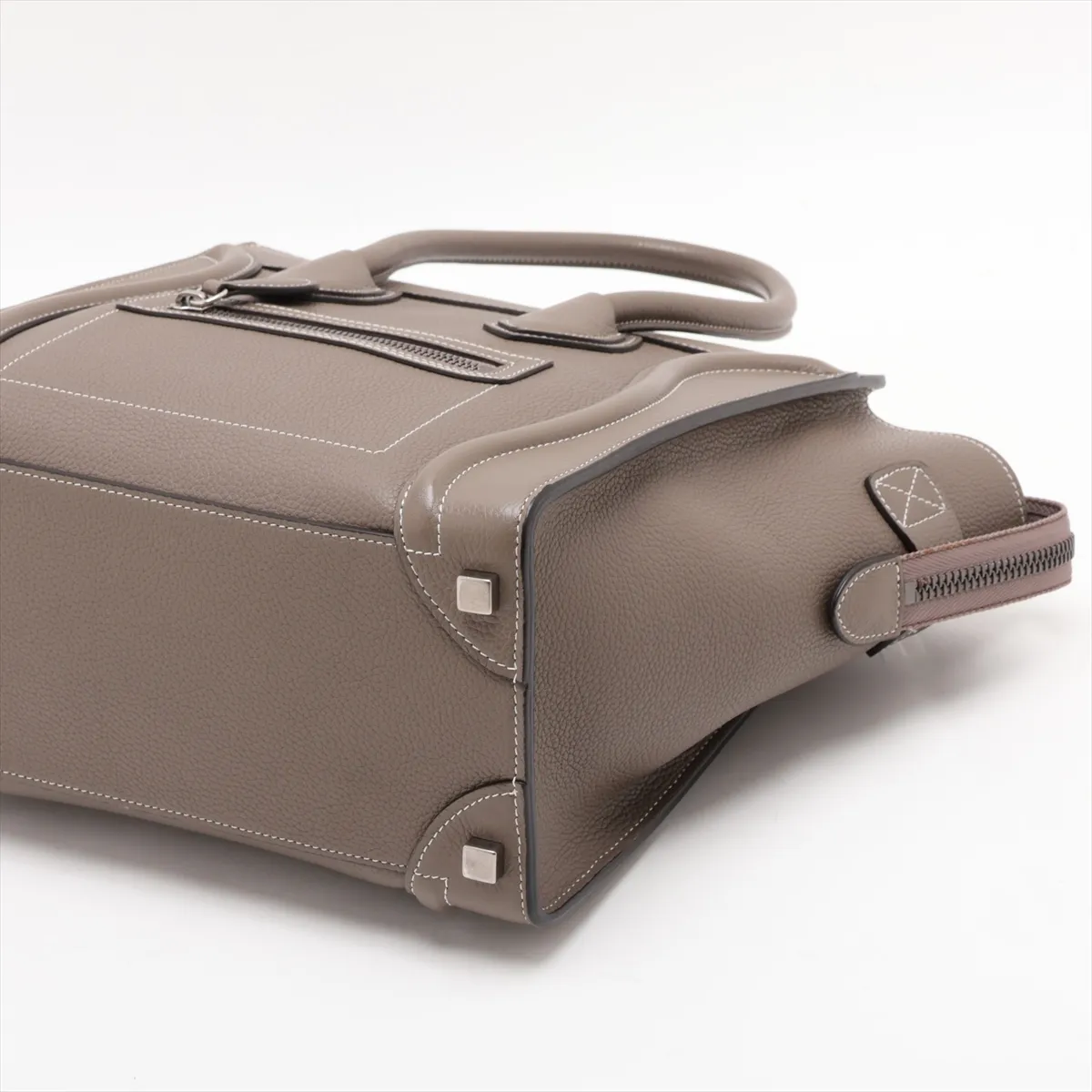 Luggage Micro Shopper Leather Handbag, Greige — view 3