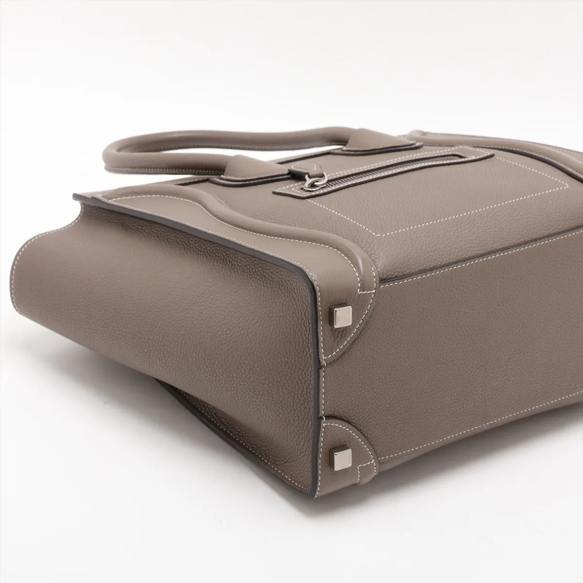 Luggage Micro Shopper Leather Handbag, Greige — view 4