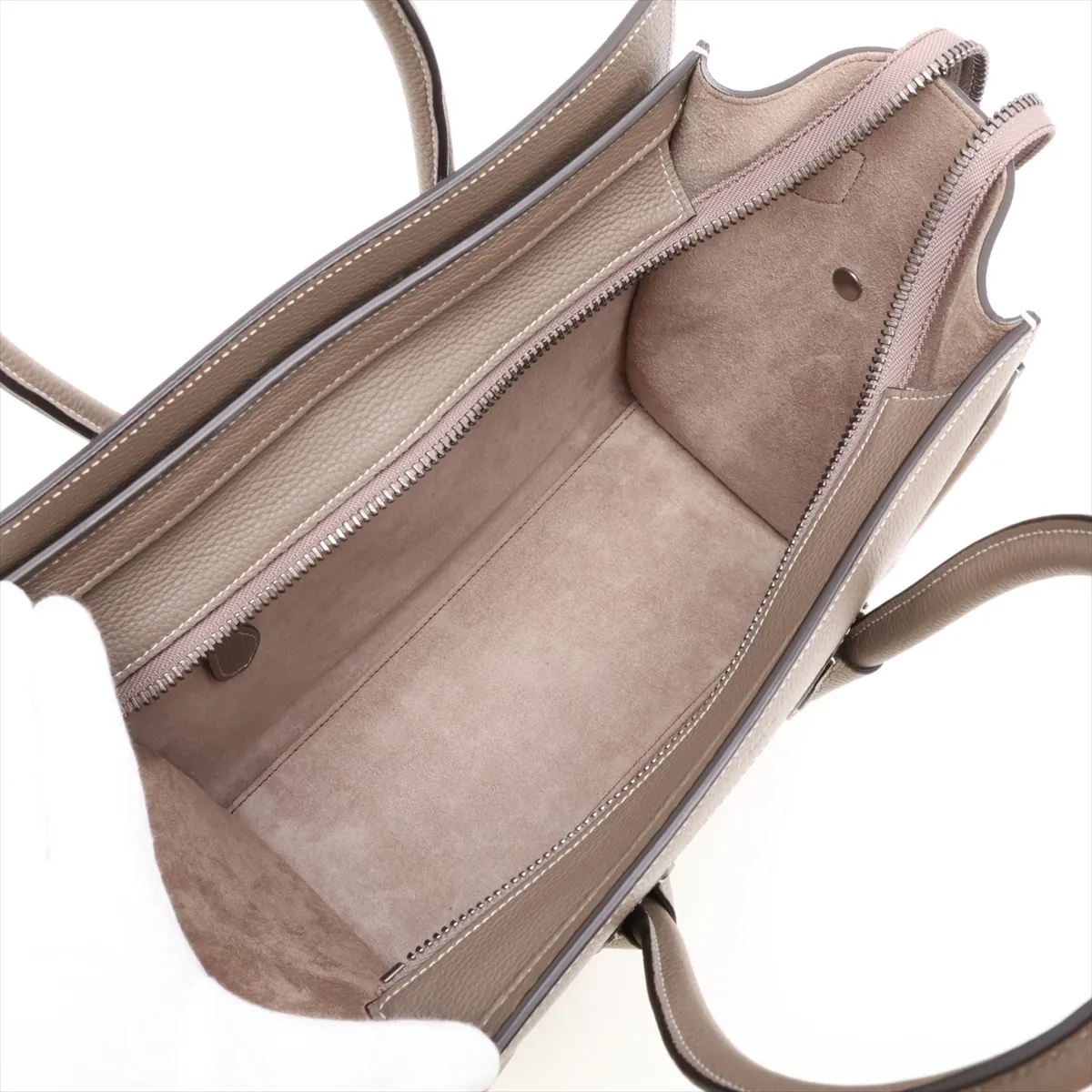 Luggage Micro Shopper Leather Handbag, Greige — view 7