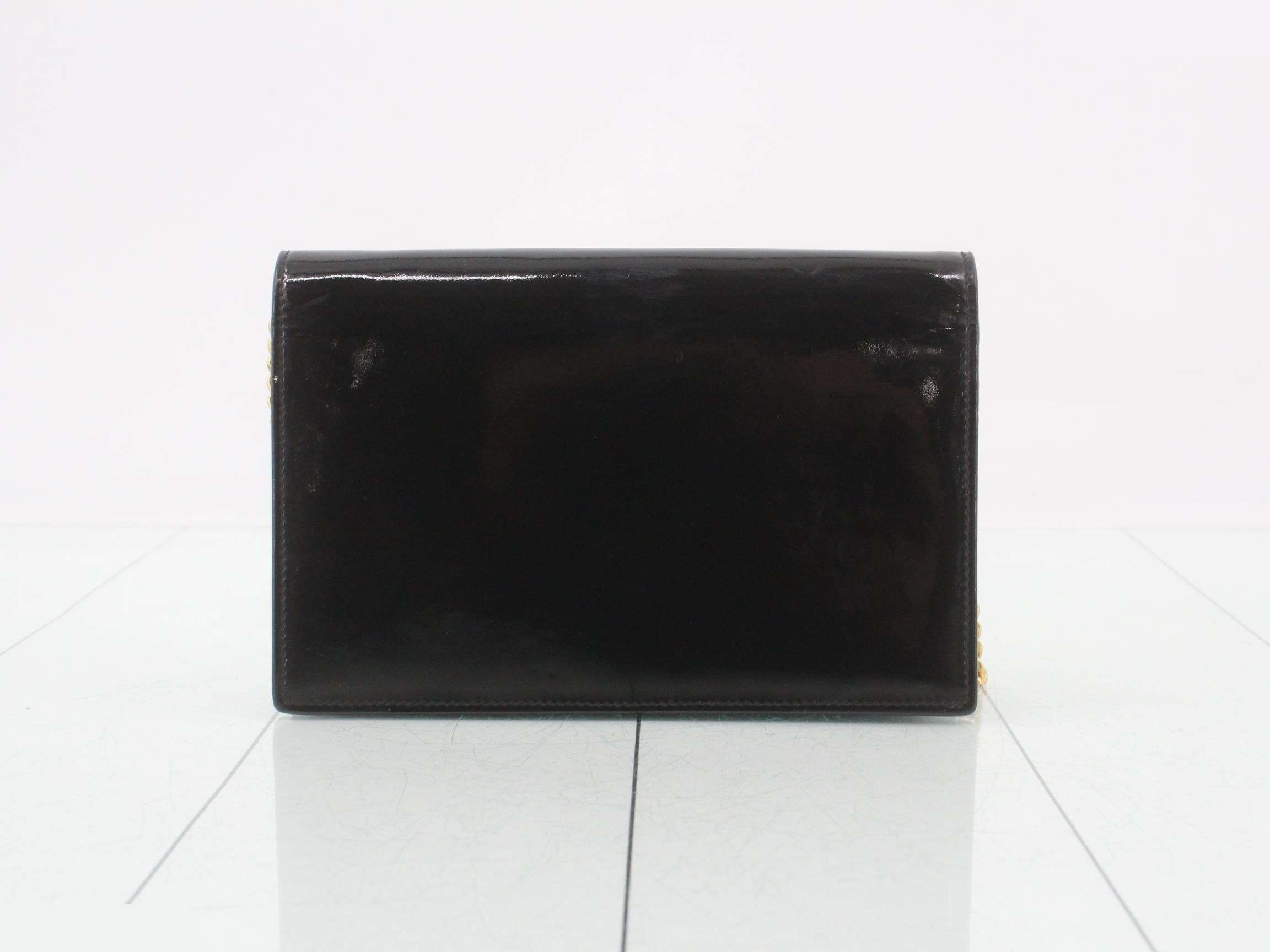 Kate Enamel Chain Wallet, Black — view 2
