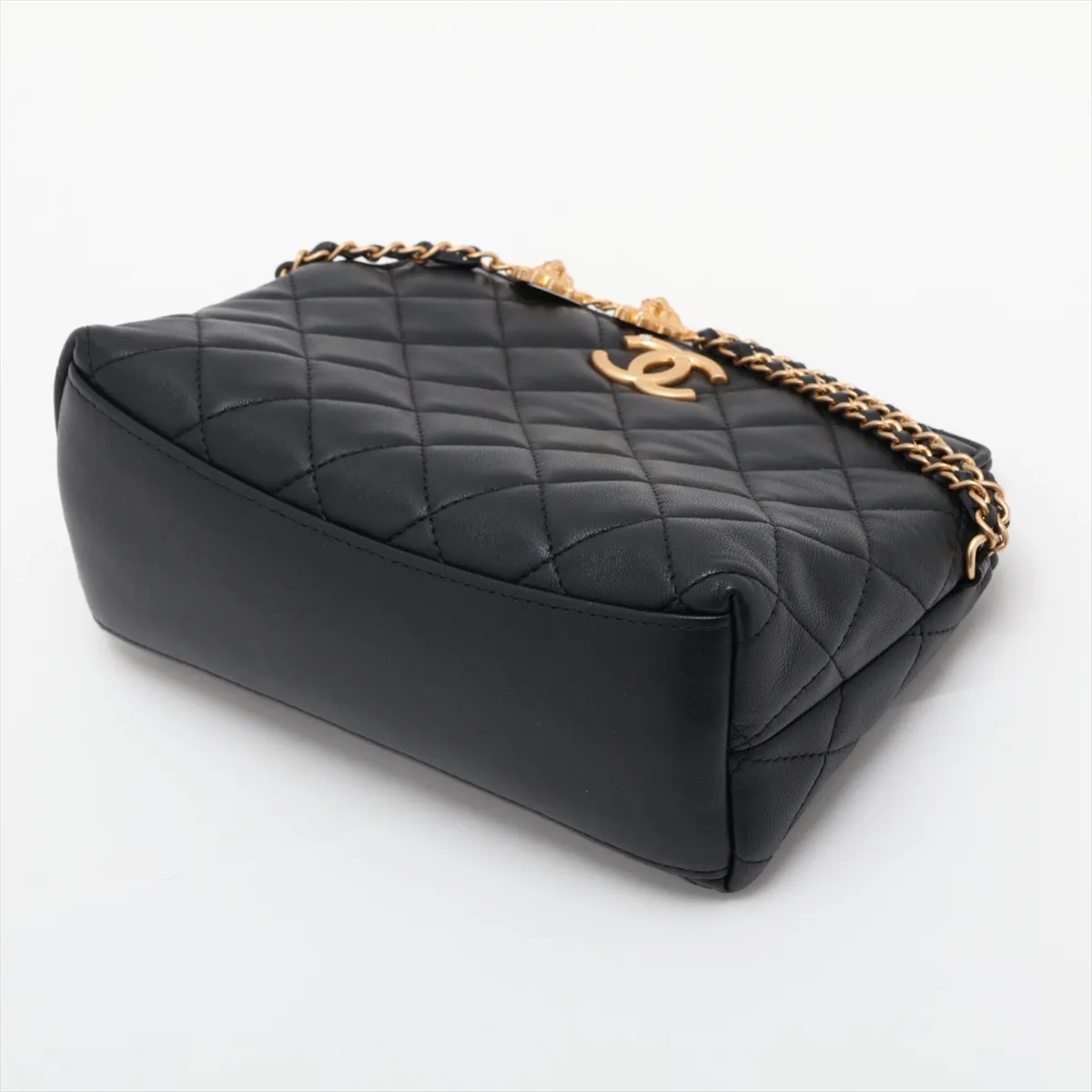 Matelassé Lambskin Chain Shoulder Bag, Black with Gold Hardware, LL43UK2A, Random Serial Number — view 3
