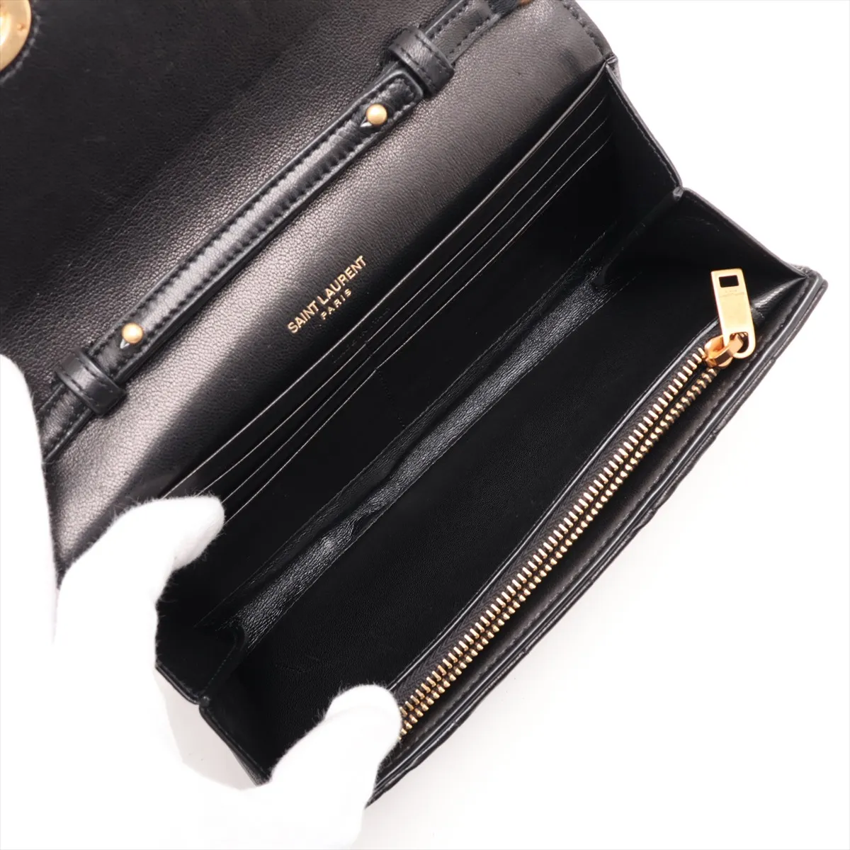 Leather Chain Wallet, Black, 738109 — view 6