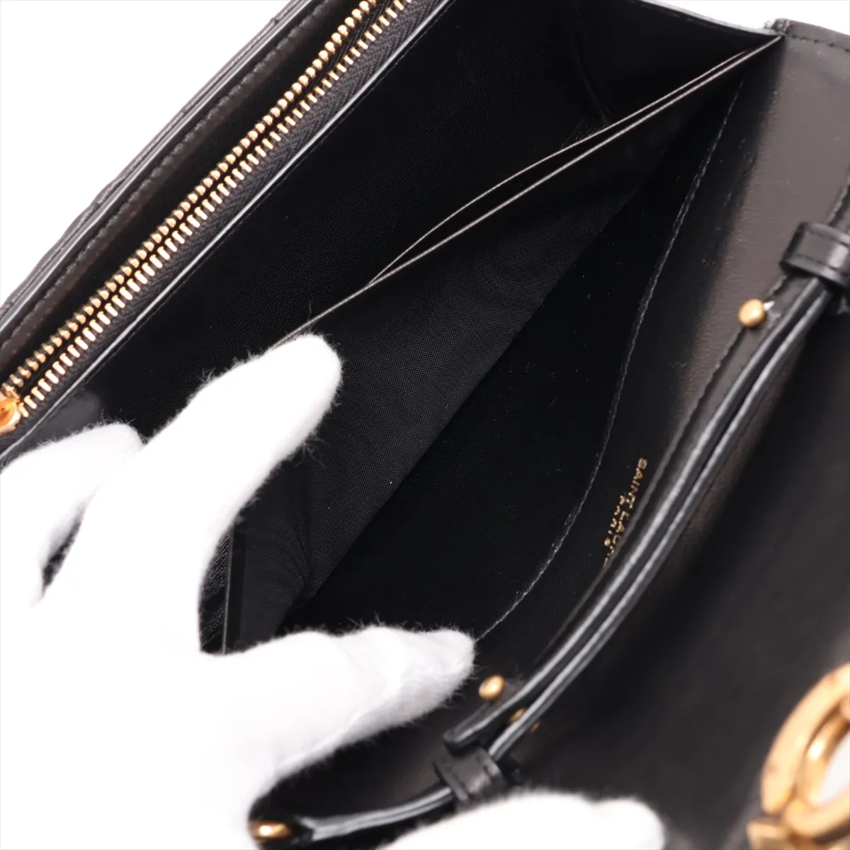 Leather Chain Wallet, Black, 738109 — view 9