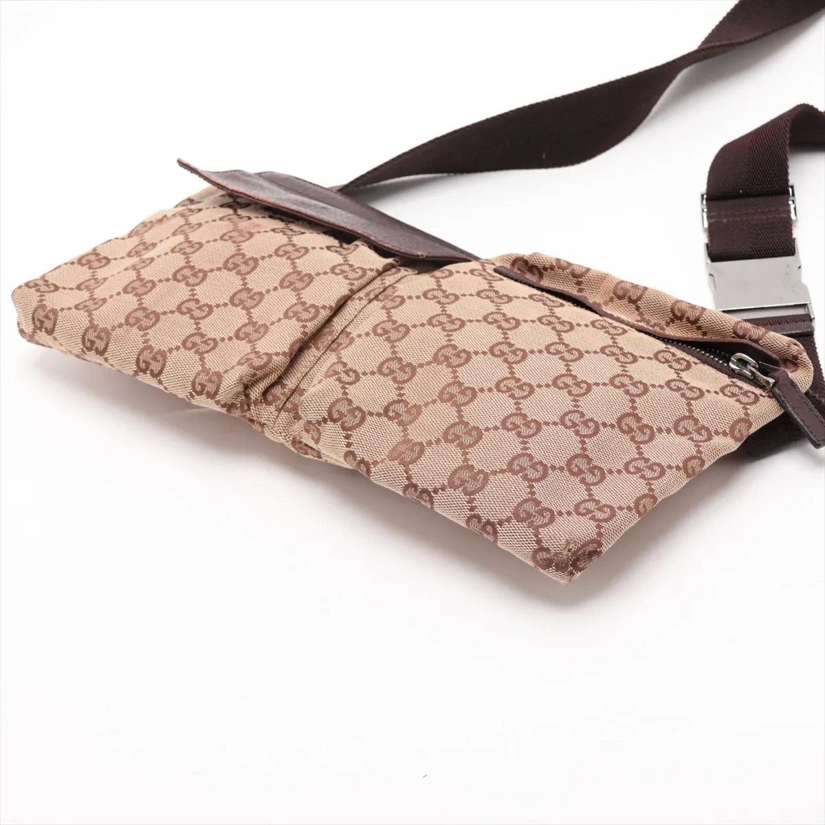 GG Canvas x Leather Waist Pouch Beige x Brown 28566 — view 3
