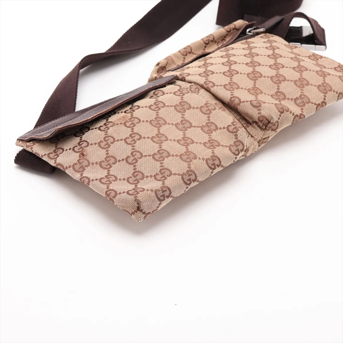 GG Canvas x Leather Waist Pouch Beige x Brown 28566 — view 4