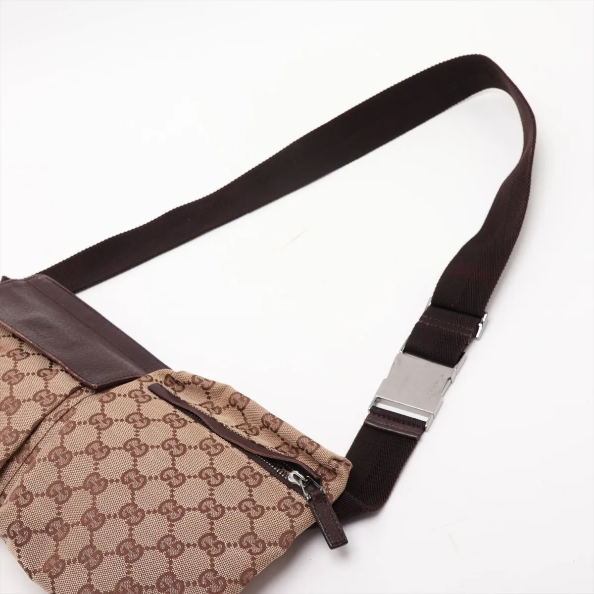 GG Canvas x Leather Waist Pouch Beige x Brown 28566 — view 5