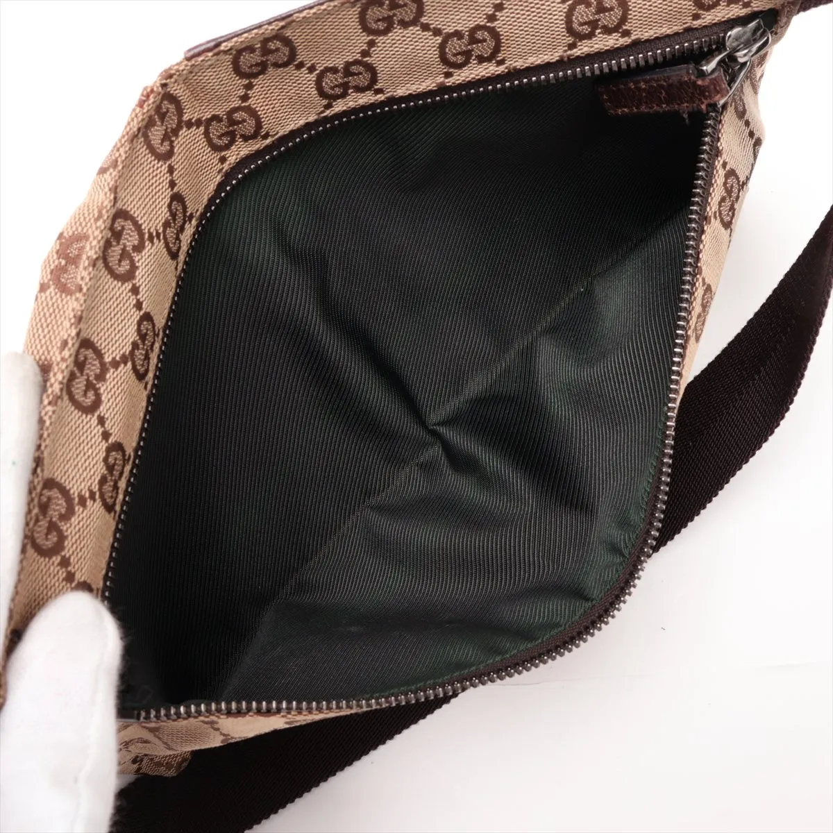 GG Canvas x Leather Waist Pouch Beige x Brown 28566 — view 6