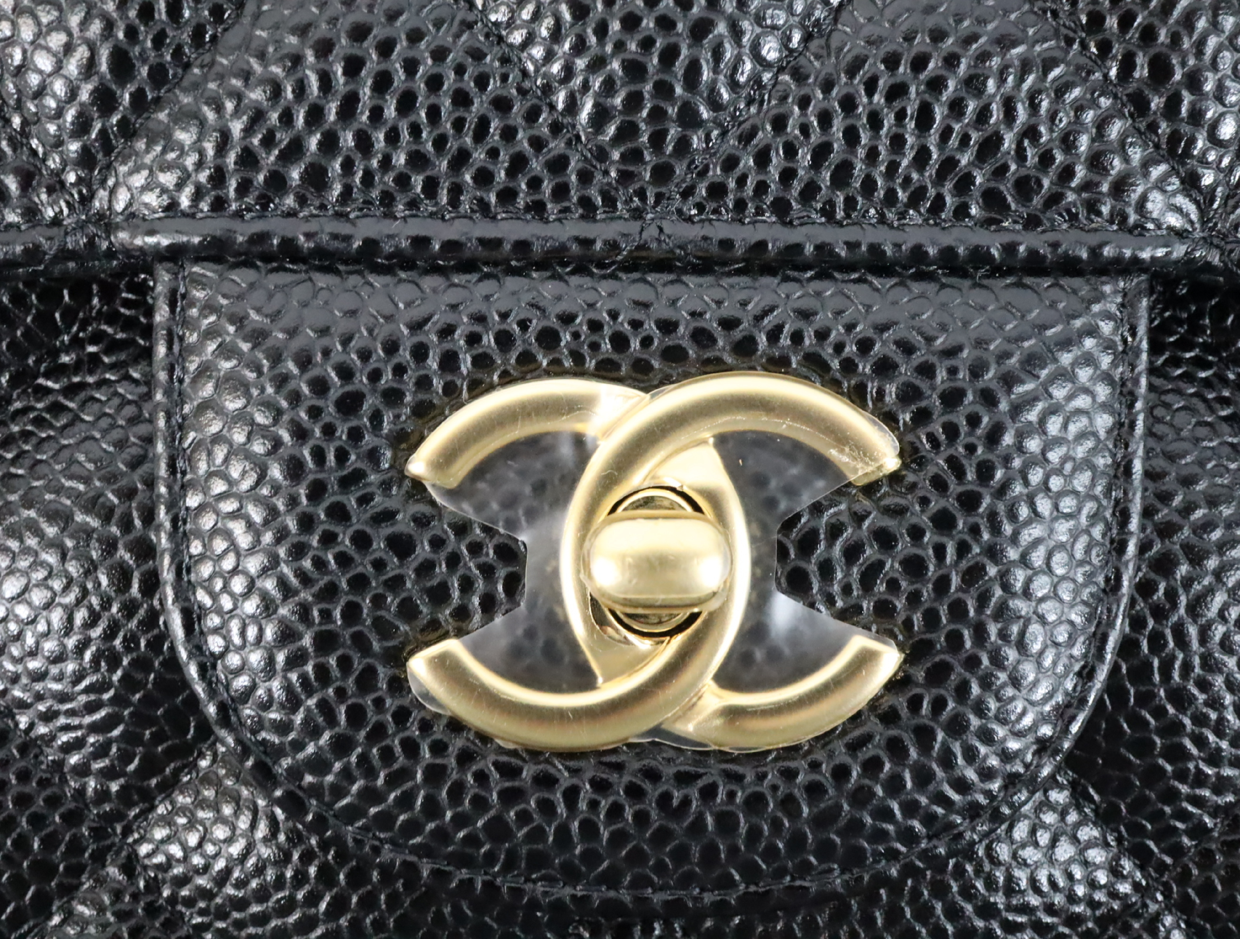 Matelassé 30 Caviar Skin Double Flap Double Chain Bag, Black with Gold Hardware, Serial Number 24-series, A58600, Shoulder Bag — view 11