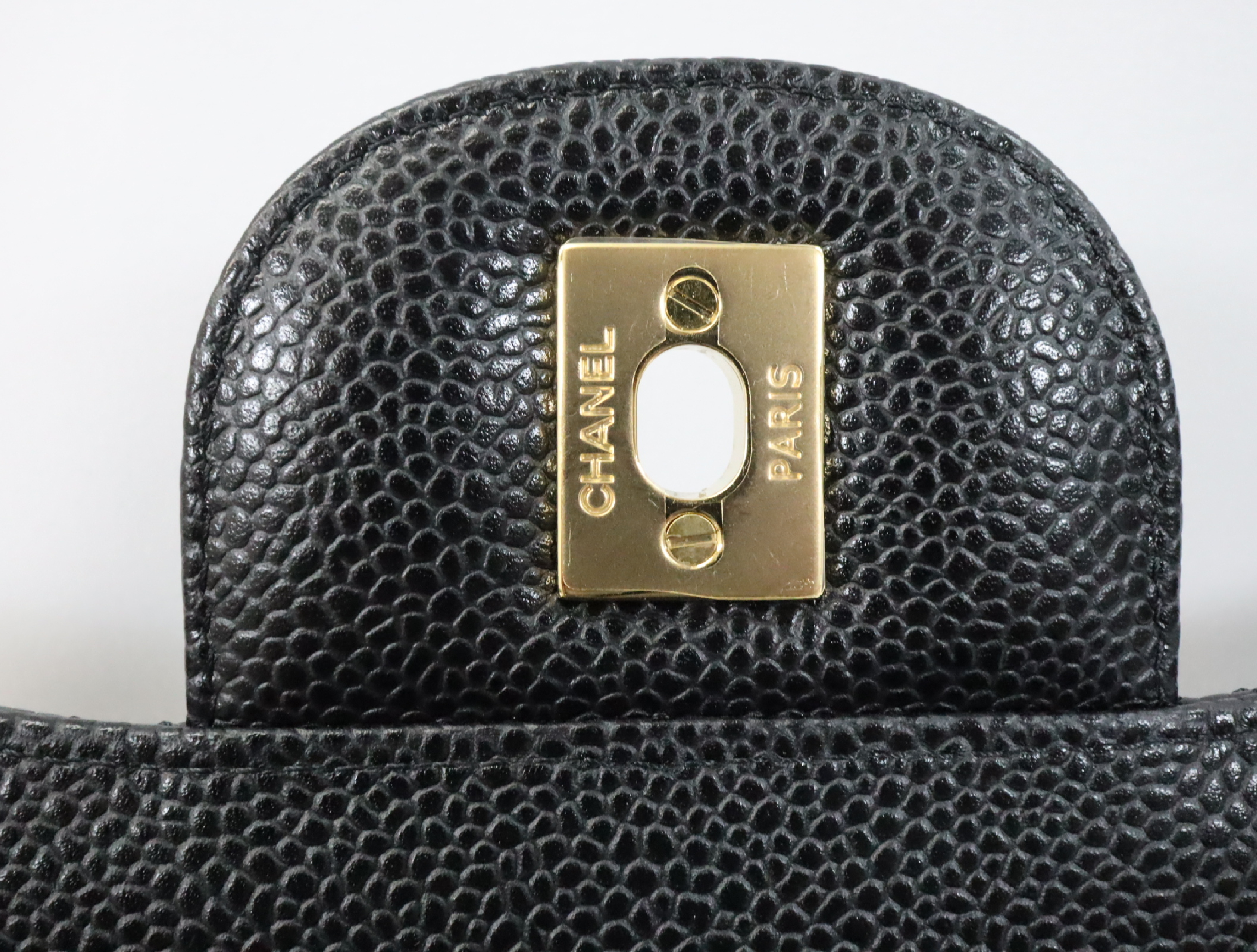 Matelassé 30 Caviar Skin Double Flap Double Chain Bag, Black with Gold Hardware, Serial Number 24-series, A58600, Shoulder Bag — view 12