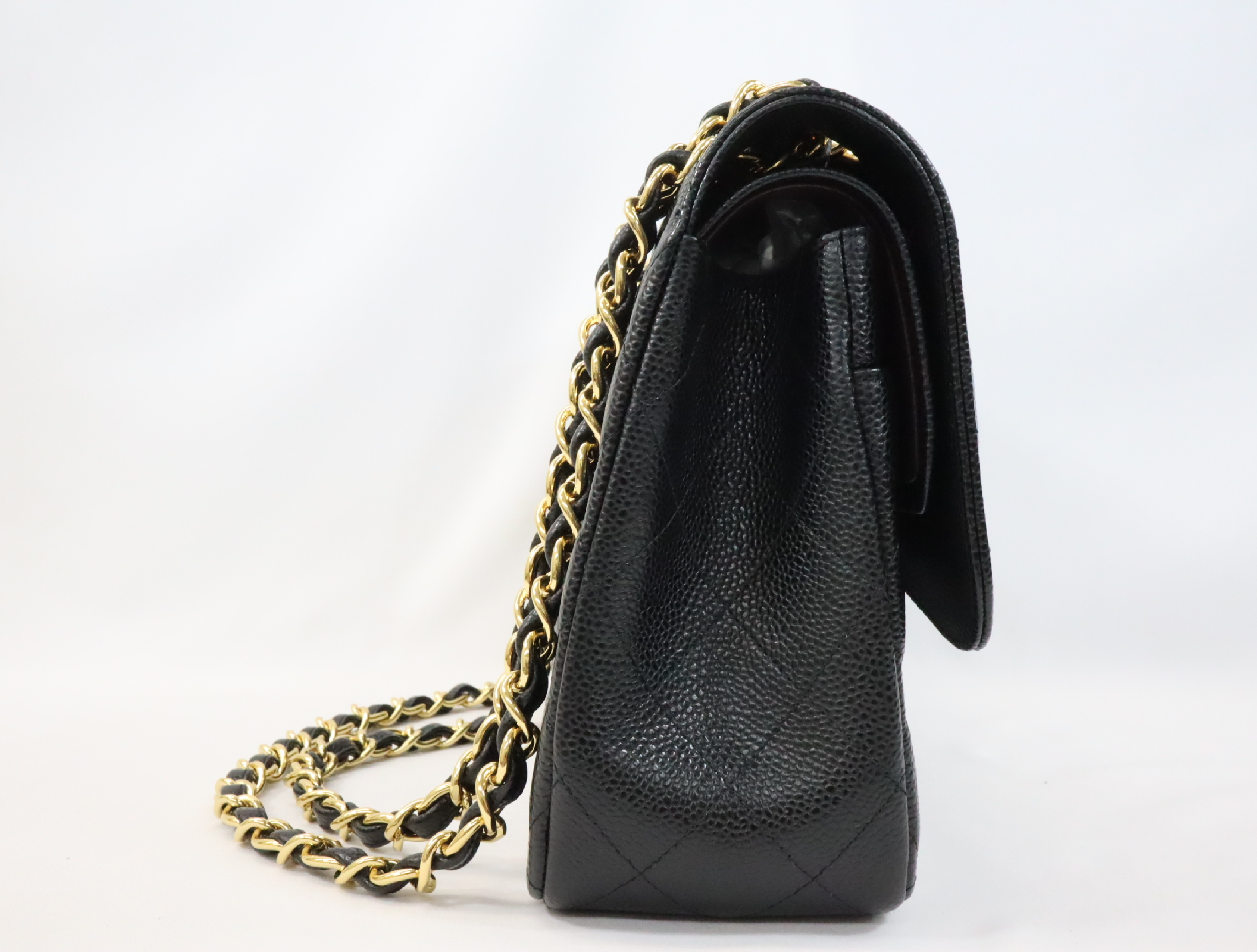 Matelassé 30 Caviar Skin Double Flap Double Chain Bag, Black with Gold Hardware, Serial Number 24-series, A58600, Shoulder Bag — view 4