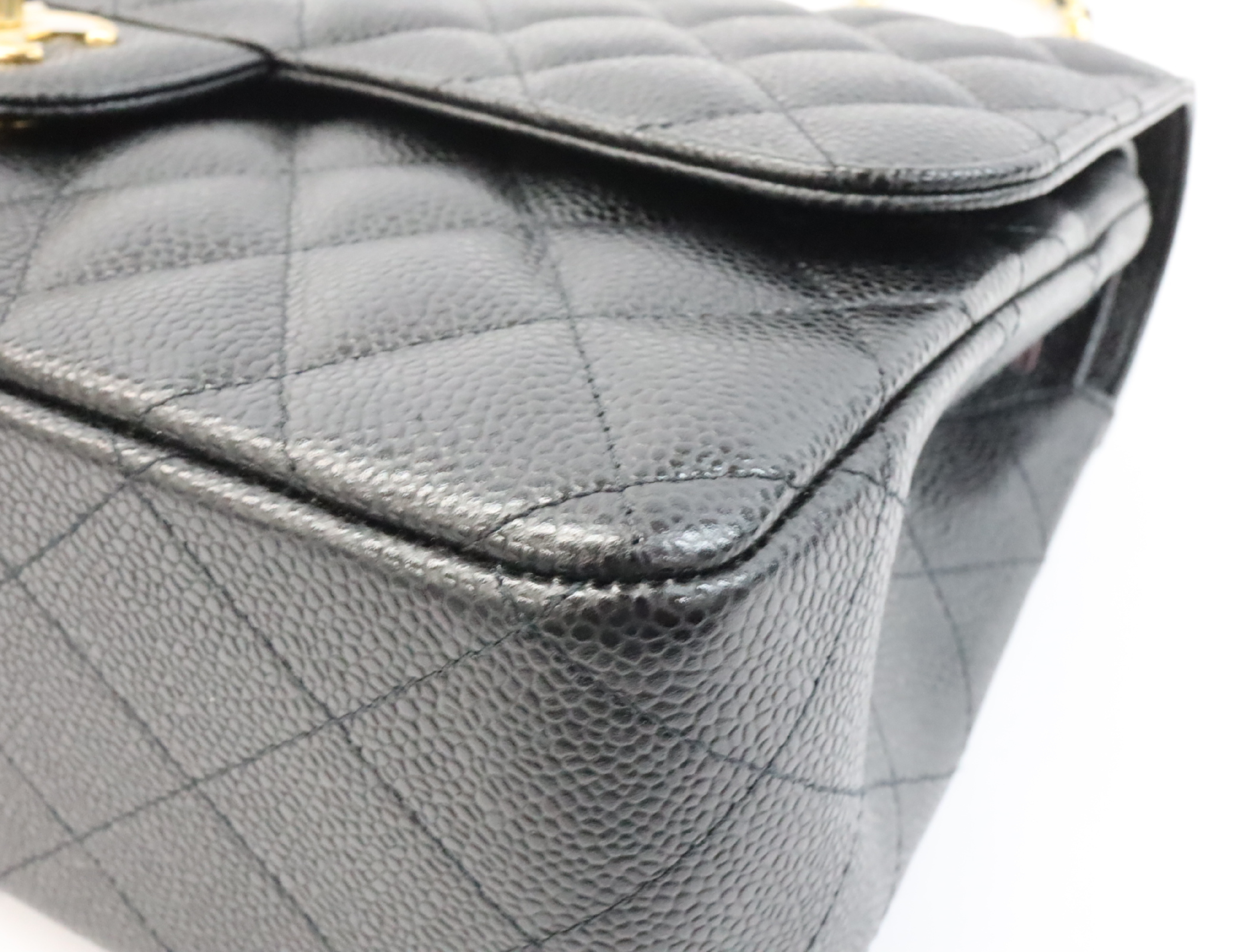 Matelassé 30 Caviar Skin Double Flap Double Chain Bag, Black with Gold Hardware, Serial Number 24-series, A58600, Shoulder Bag — view 8