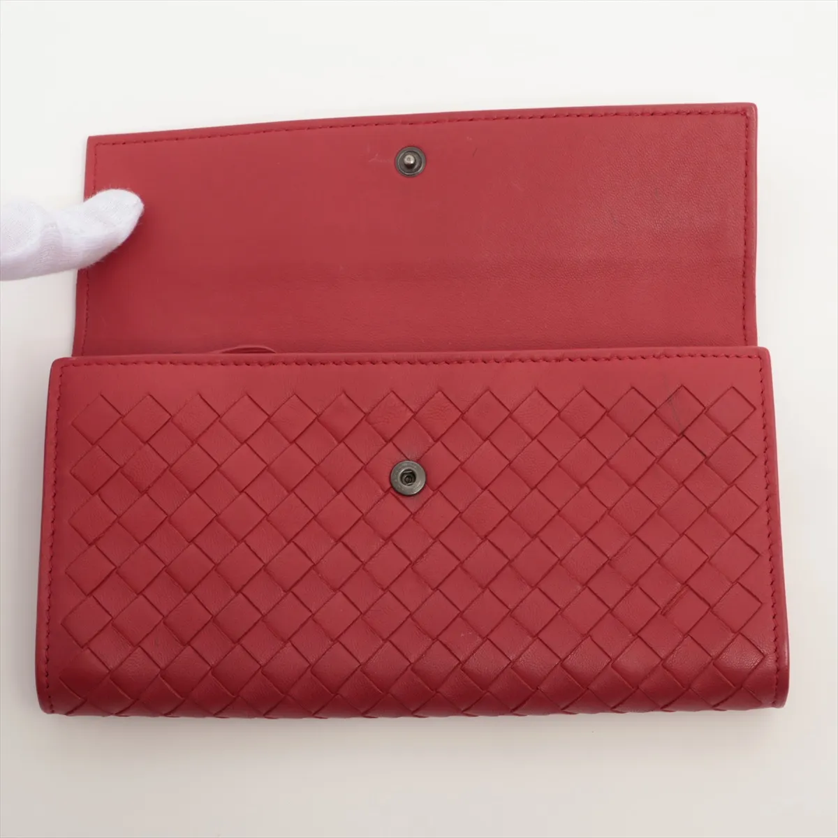 Intrecciato Leather Long Wallet Red — view 3