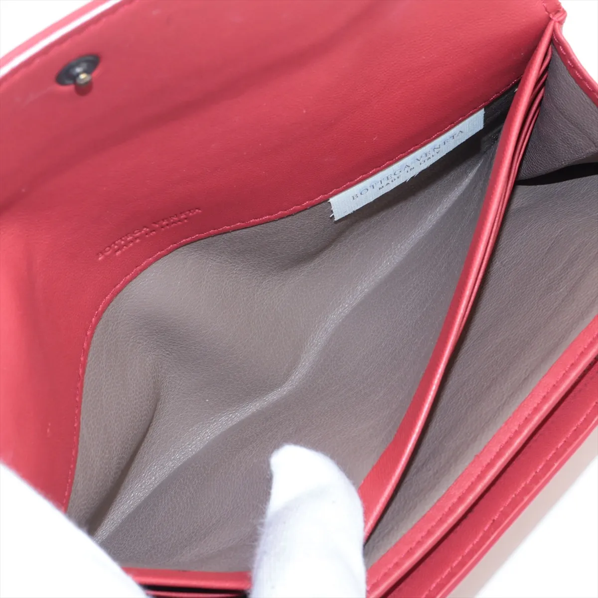 Intrecciato Leather Long Wallet Red — view 4