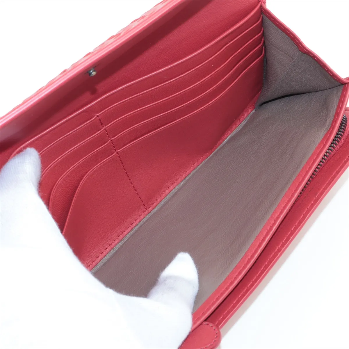 Intrecciato Leather Long Wallet Red — view 5
