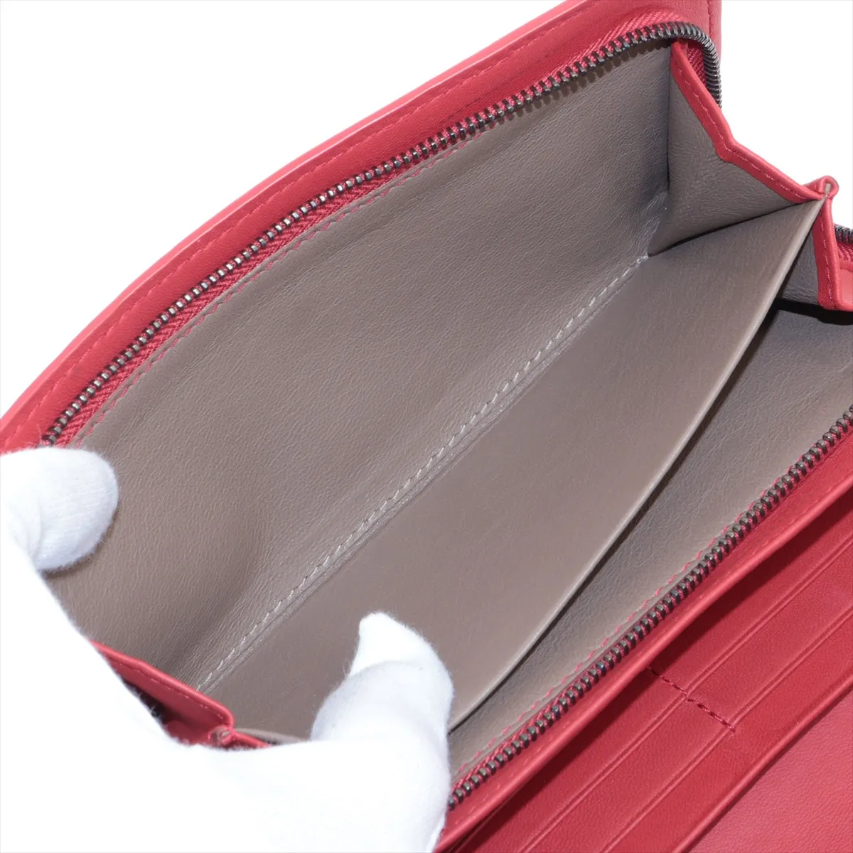 Intrecciato Leather Long Wallet Red — view 6