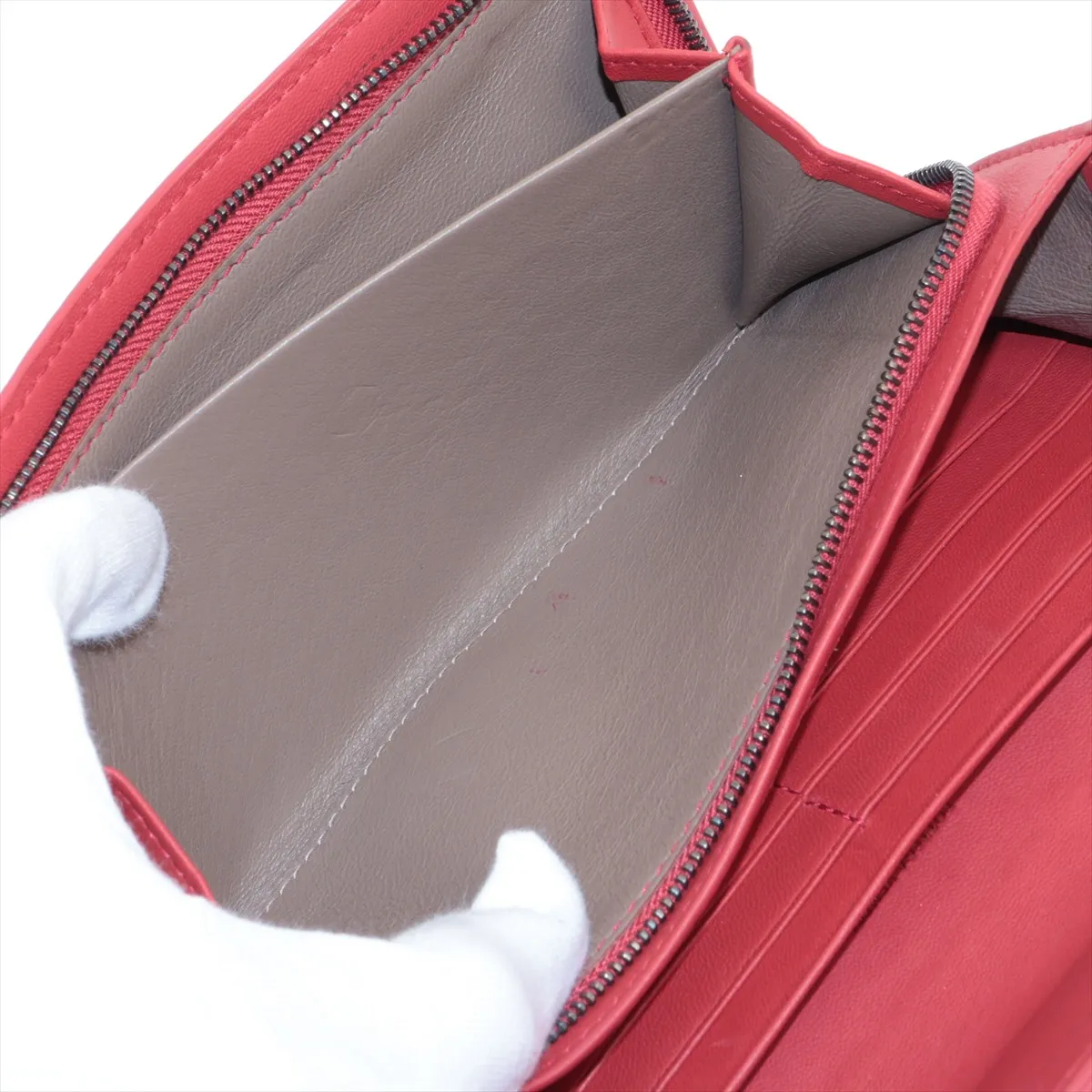 Intrecciato Leather Long Wallet Red — view 7