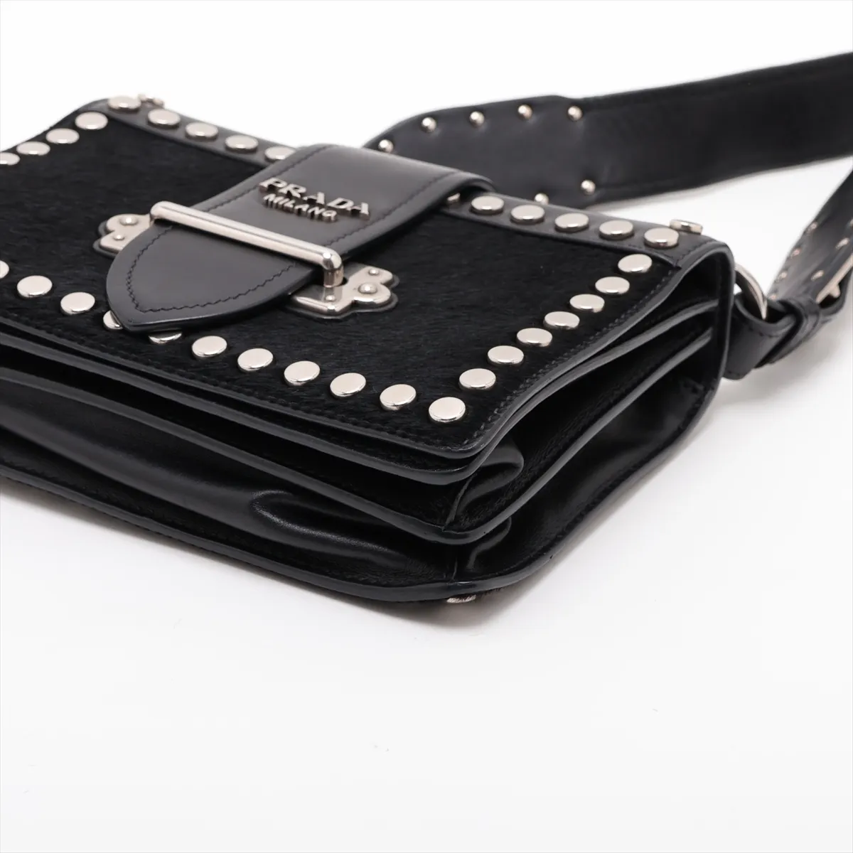 Cahier Calf Hair x Leather Shoulder Bag, Black, 1BD045 — view 3