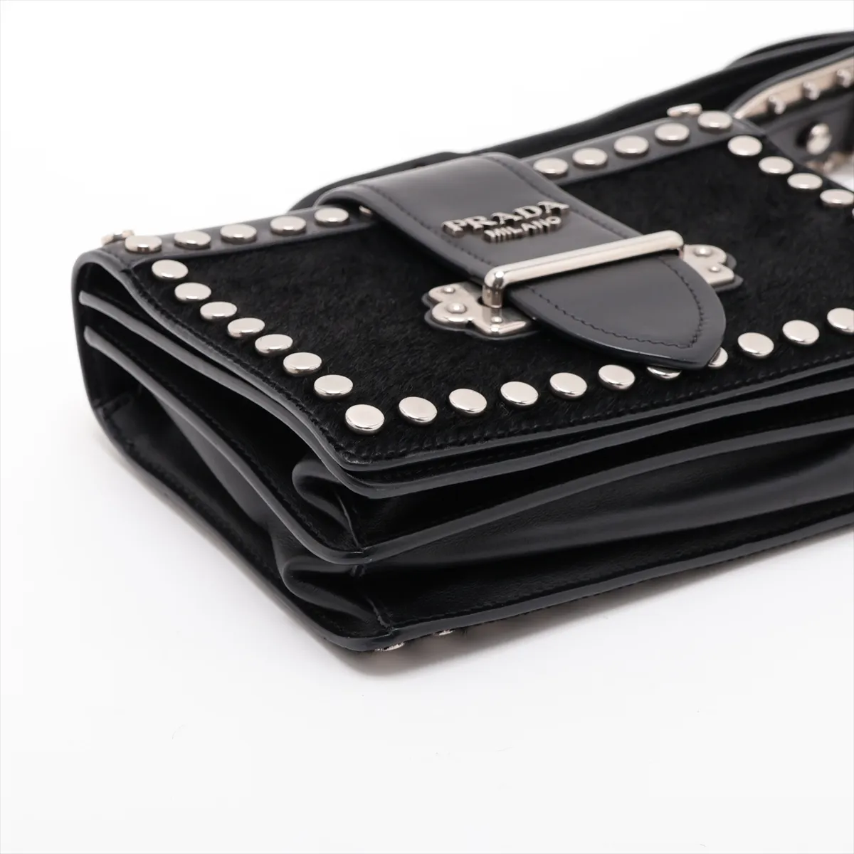 Cahier Calf Hair x Leather Shoulder Bag, Black, 1BD045 — view 4