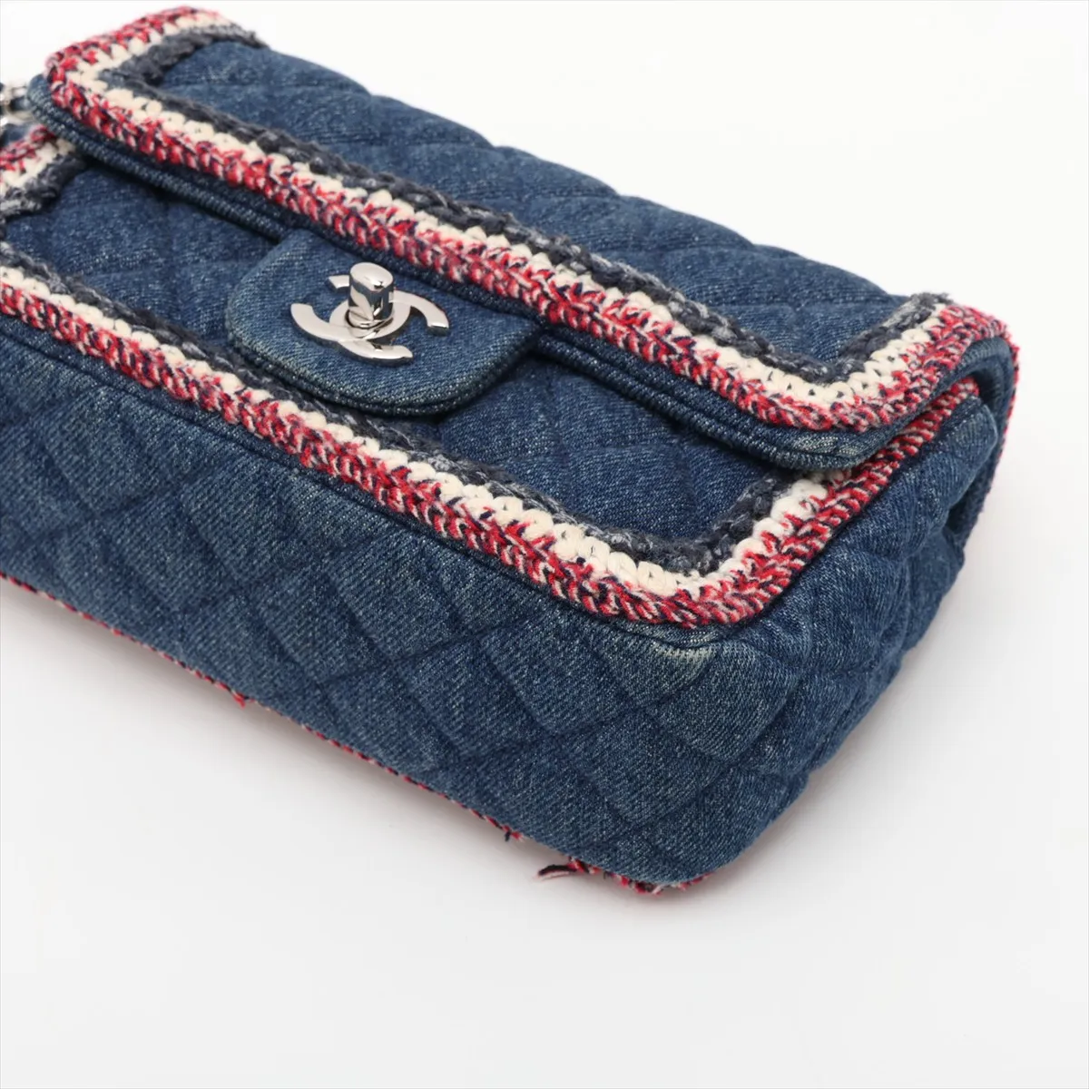 Mini Matelassé 20 Denim Single Flap Single Chain Bag, Blue, Silver Hardware, 26485286, Serial Number 26-series, A69900 — view 3