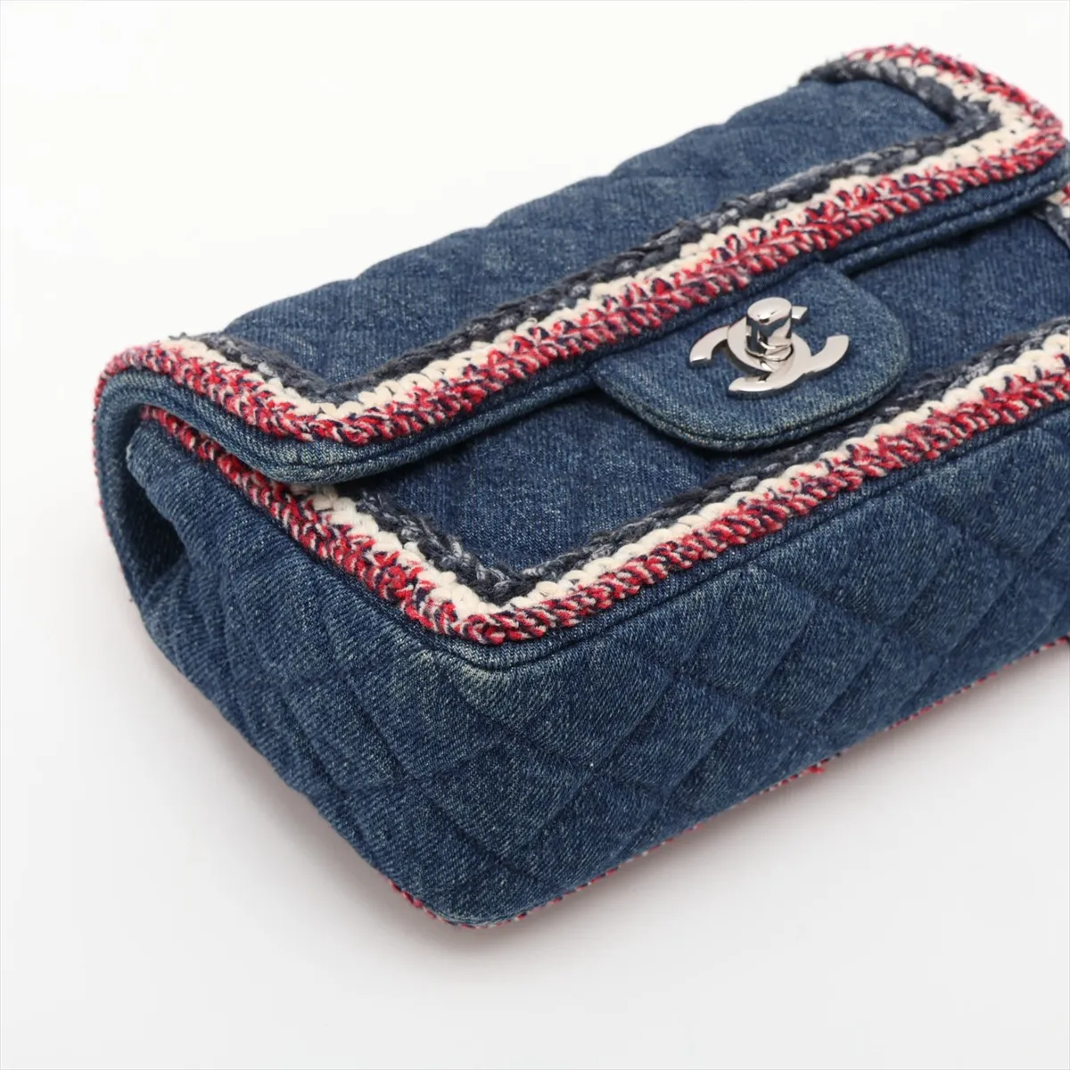 Mini Matelassé 20 Denim Single Flap Single Chain Bag, Blue, Silver Hardware, 26485286, Serial Number 26-series, A69900 — view 4