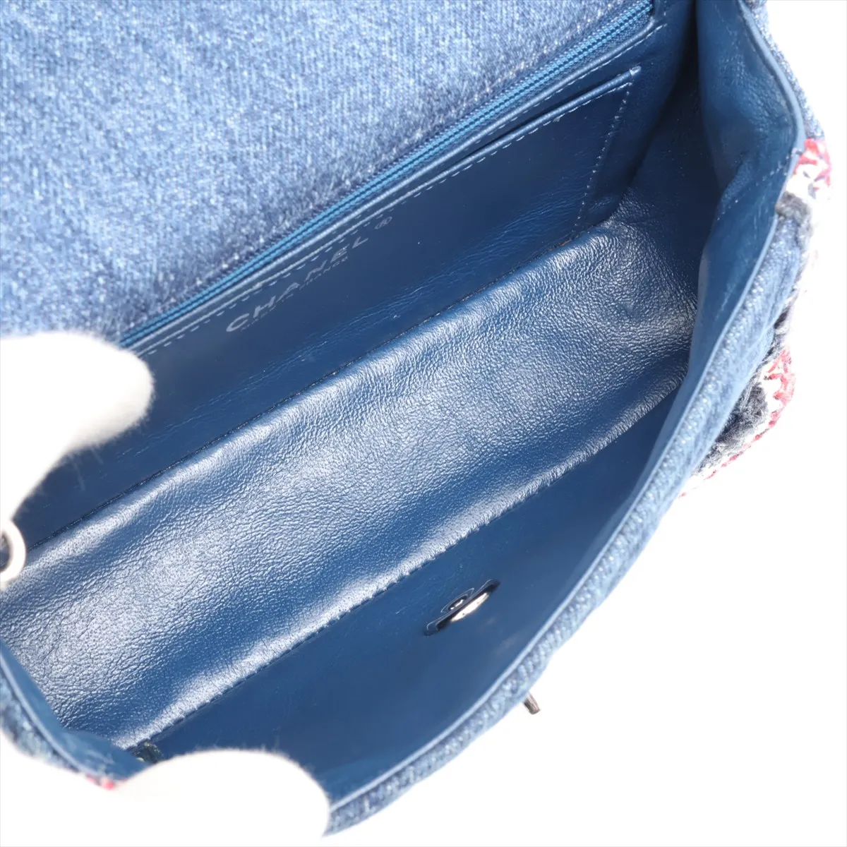 Mini Matelassé 20 Denim Single Flap Single Chain Bag, Blue, Silver Hardware, 26485286, Serial Number 26-series, A69900 — view 6