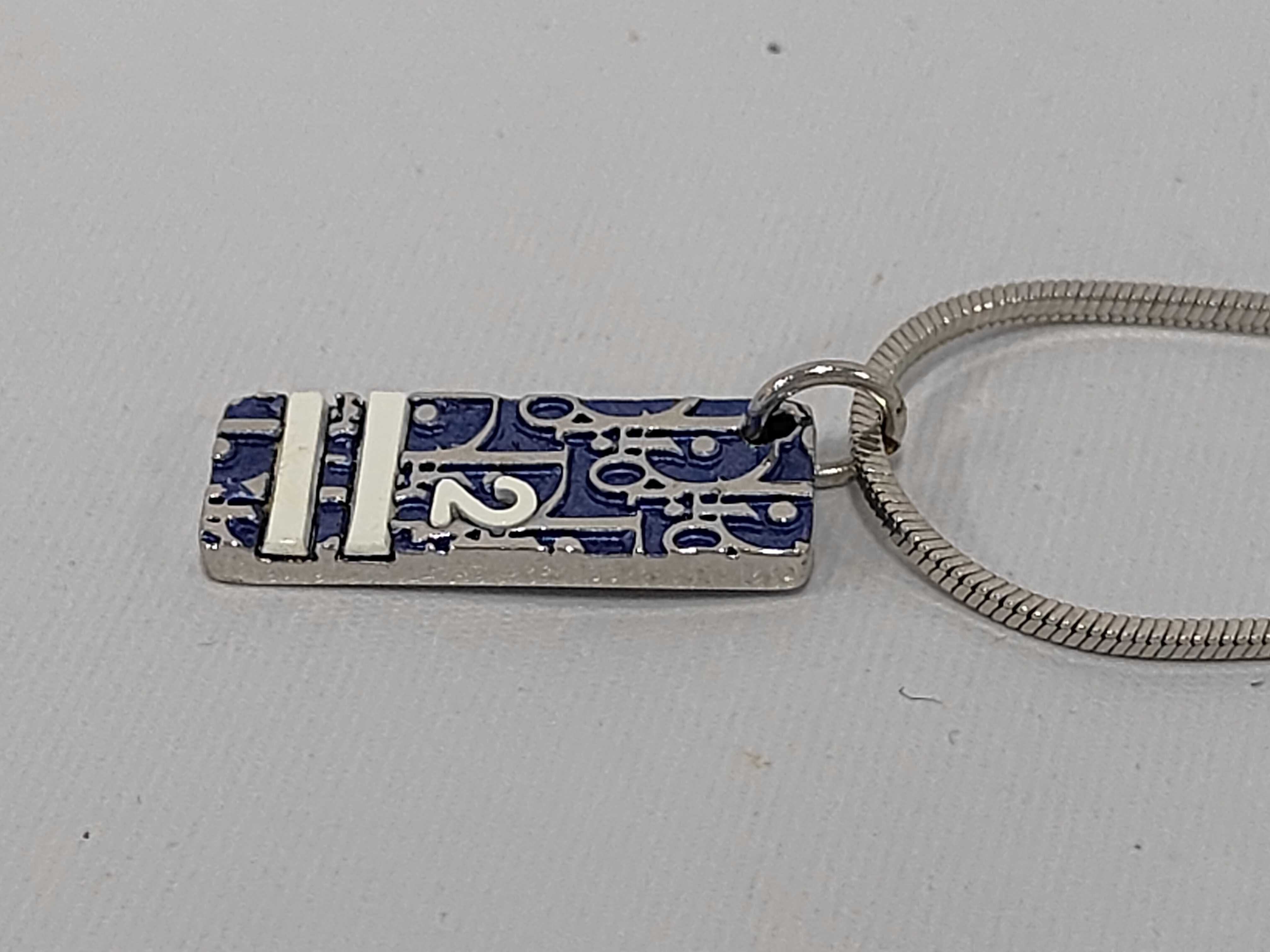 Trotter Number 2 Square Plate Necklace (Blue, White, Silver) — view 3