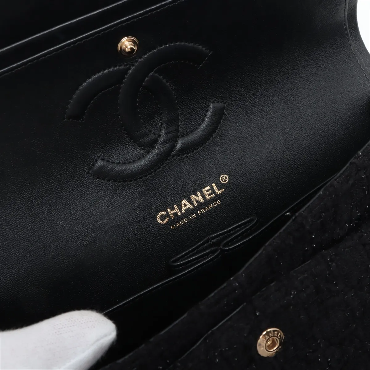 [Individually wrapped] Chanel Matelasse 25 Tweed Double Flap Double Chain Bag Black Gold Hardware 31040971 31st Series A01112 — view 11