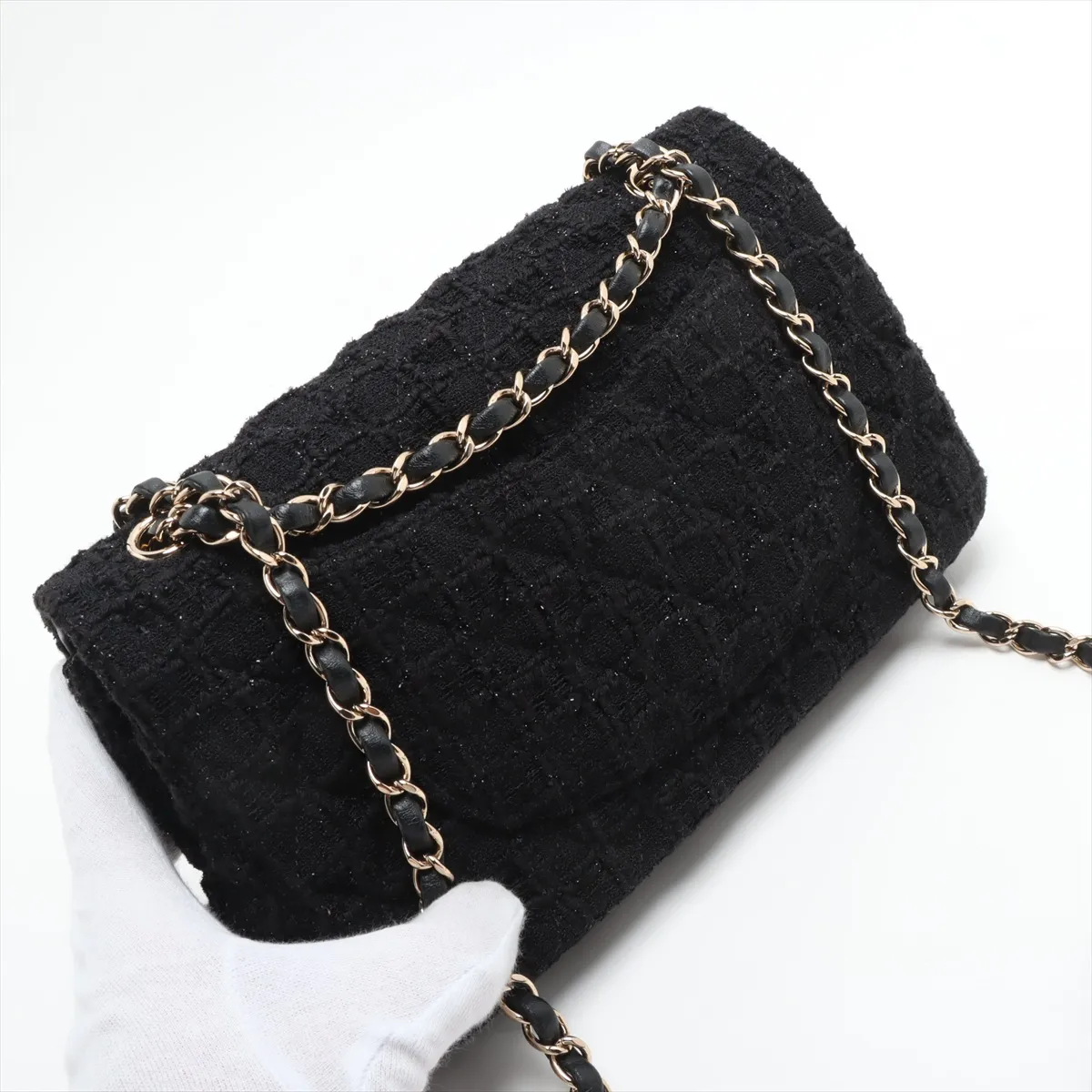 [Individually wrapped] Chanel Matelasse 25 Tweed Double Flap Double Chain Bag Black Gold Hardware 31040971 31st Series A01112 — view 13