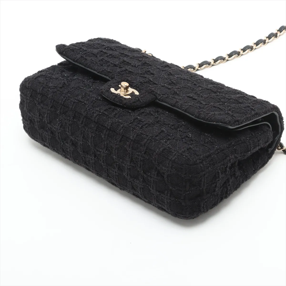 [Individually wrapped] Chanel Matelasse 25 Tweed Double Flap Double Chain Bag Black Gold Hardware 31040971 31st Series A01112 — view 3