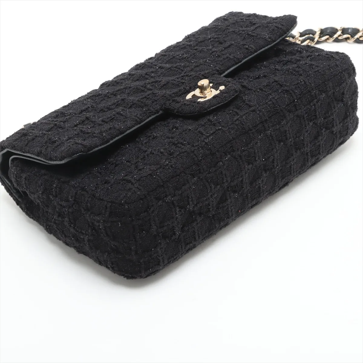 [Individually wrapped] Chanel Matelasse 25 Tweed Double Flap Double Chain Bag Black Gold Hardware 31040971 31st Series A01112 — view 4