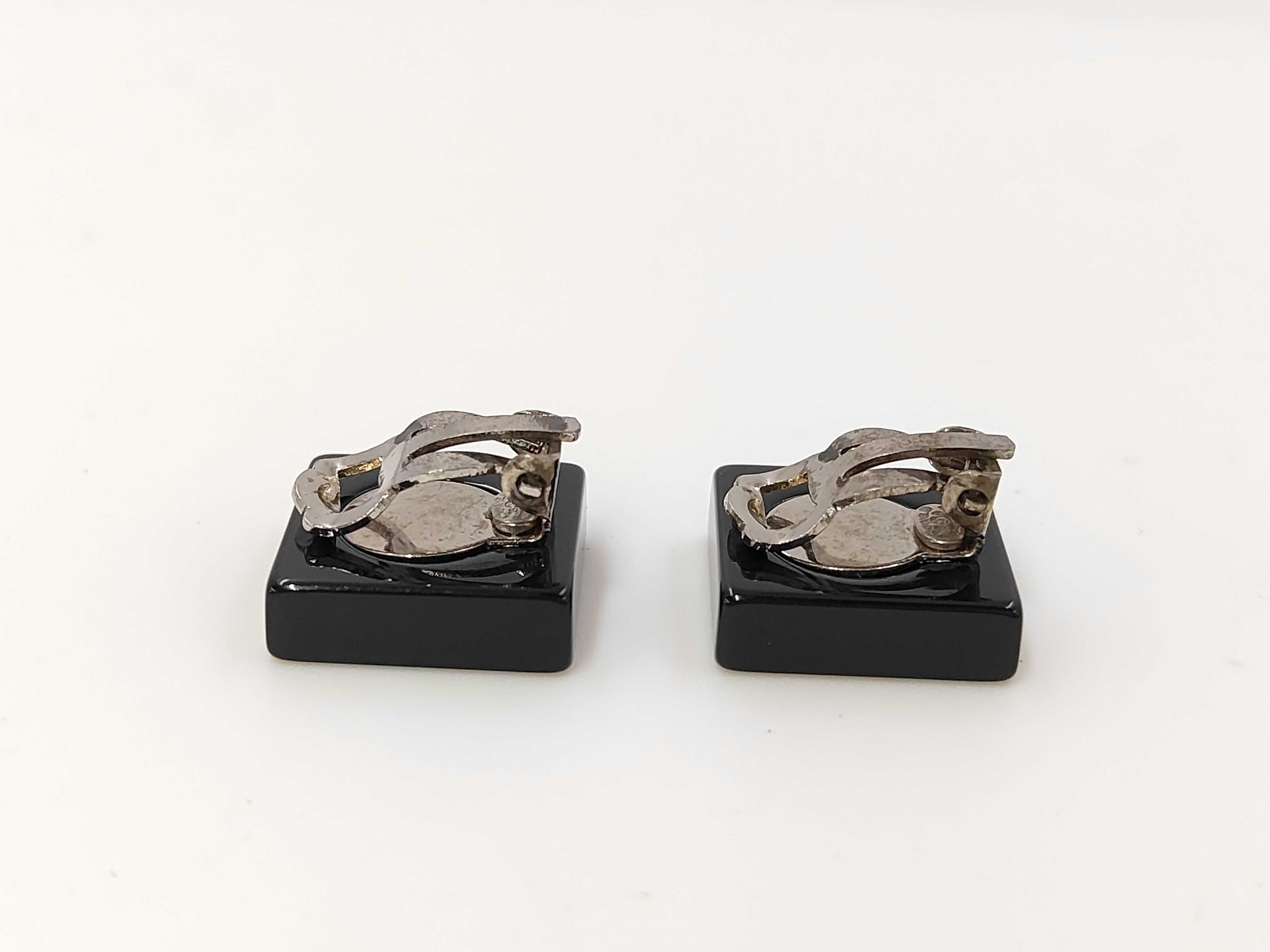 Coco Mark Snap Button Square Earrings, Black x Silver — view 3